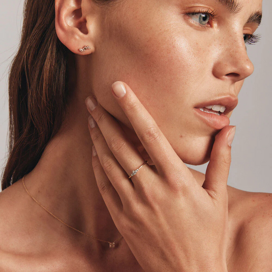 0.15 Carat TW Three Stone Pear Cut Diamond Promise Ring in 14kt Yellow and White Gold