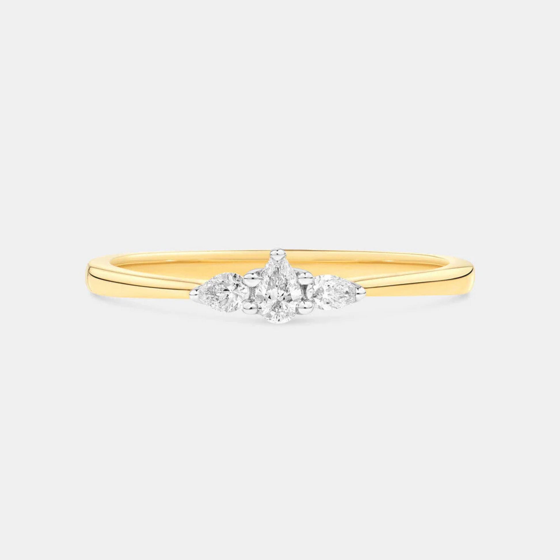 0.15 Carat TW Three Stone Pear Cut Diamond Promise Ring in 14kt Yellow and White Gold
