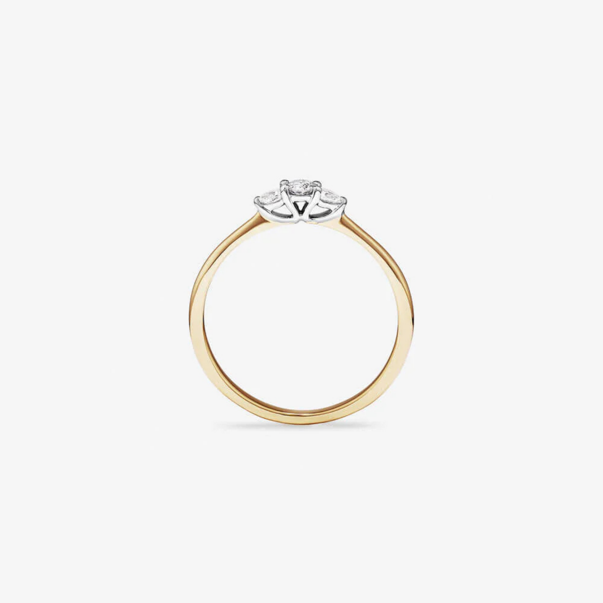 0.15 Carat TW Three Stone Round Brilliant and Oval Cut Diamond Promise Ring in 14kt Yellow and White Gold