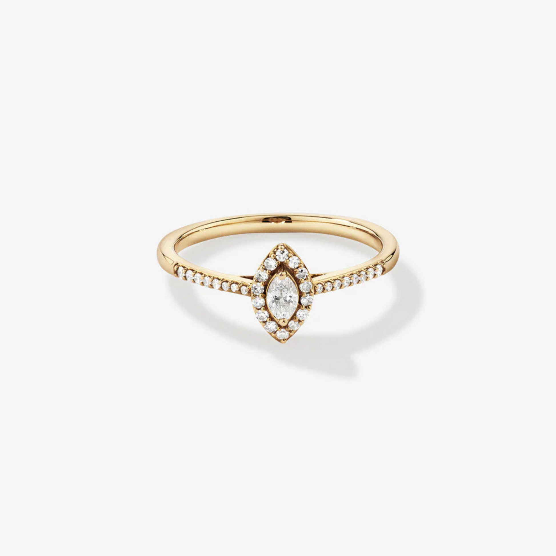 0.20 Carat TW Marquise Cut Diamond Halo Promise Ring in 14kt Yellow Gold