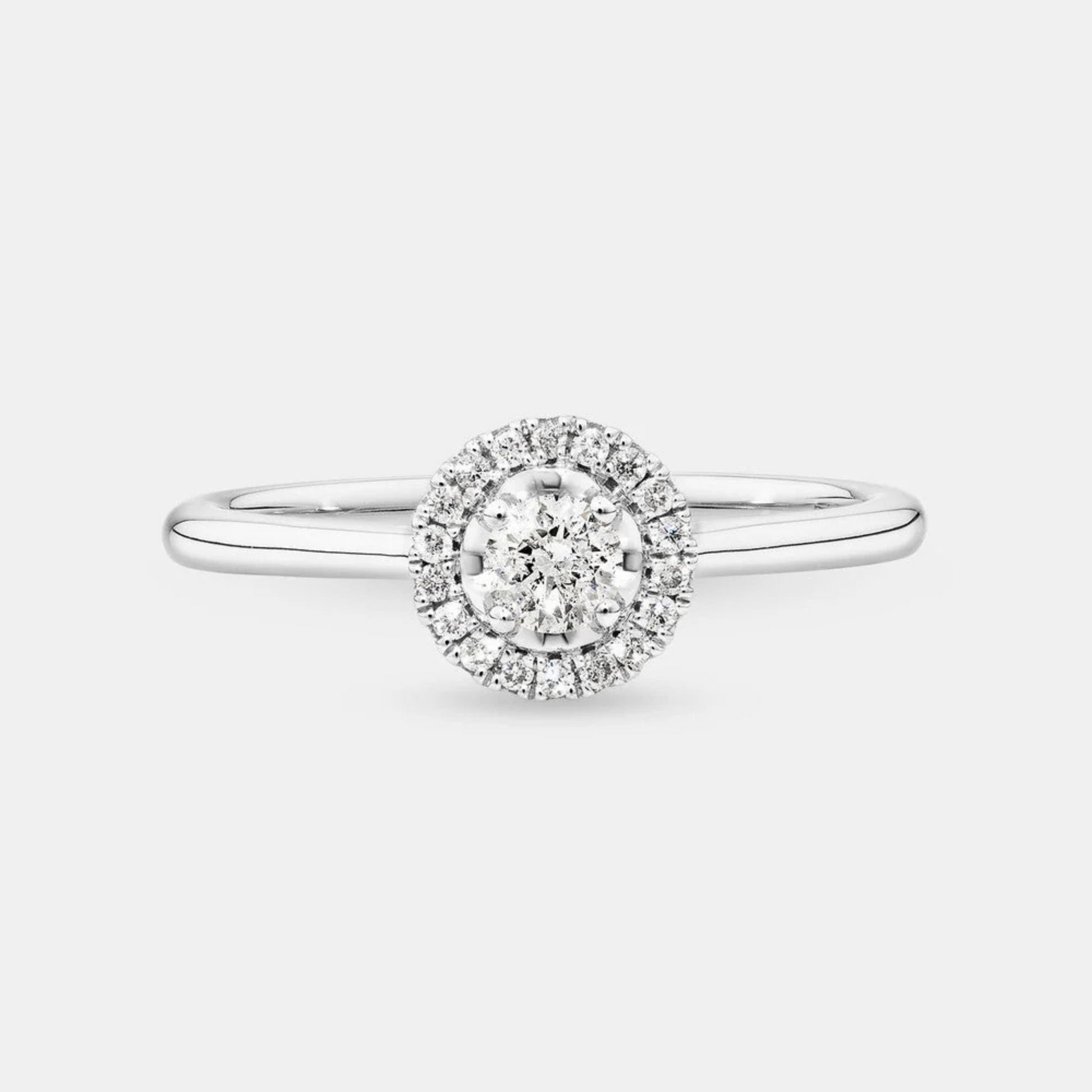 0.23 Carat TW Round Brilliant Diamond Halo Engagement Ring in 14kt White Gold