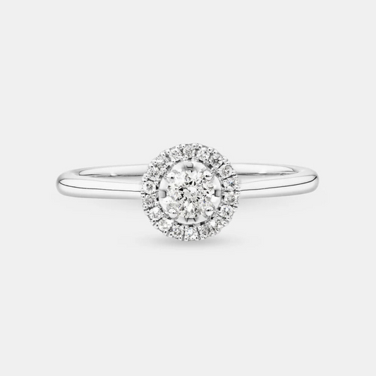 0.23 Carat TW Round Brilliant Diamond Halo Engagement Ring in 14kt White Gold