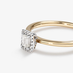 0.31 Carat TW Emerald Cut Diamond Halo Engagement Ring in 14kt Yellow and White Gold