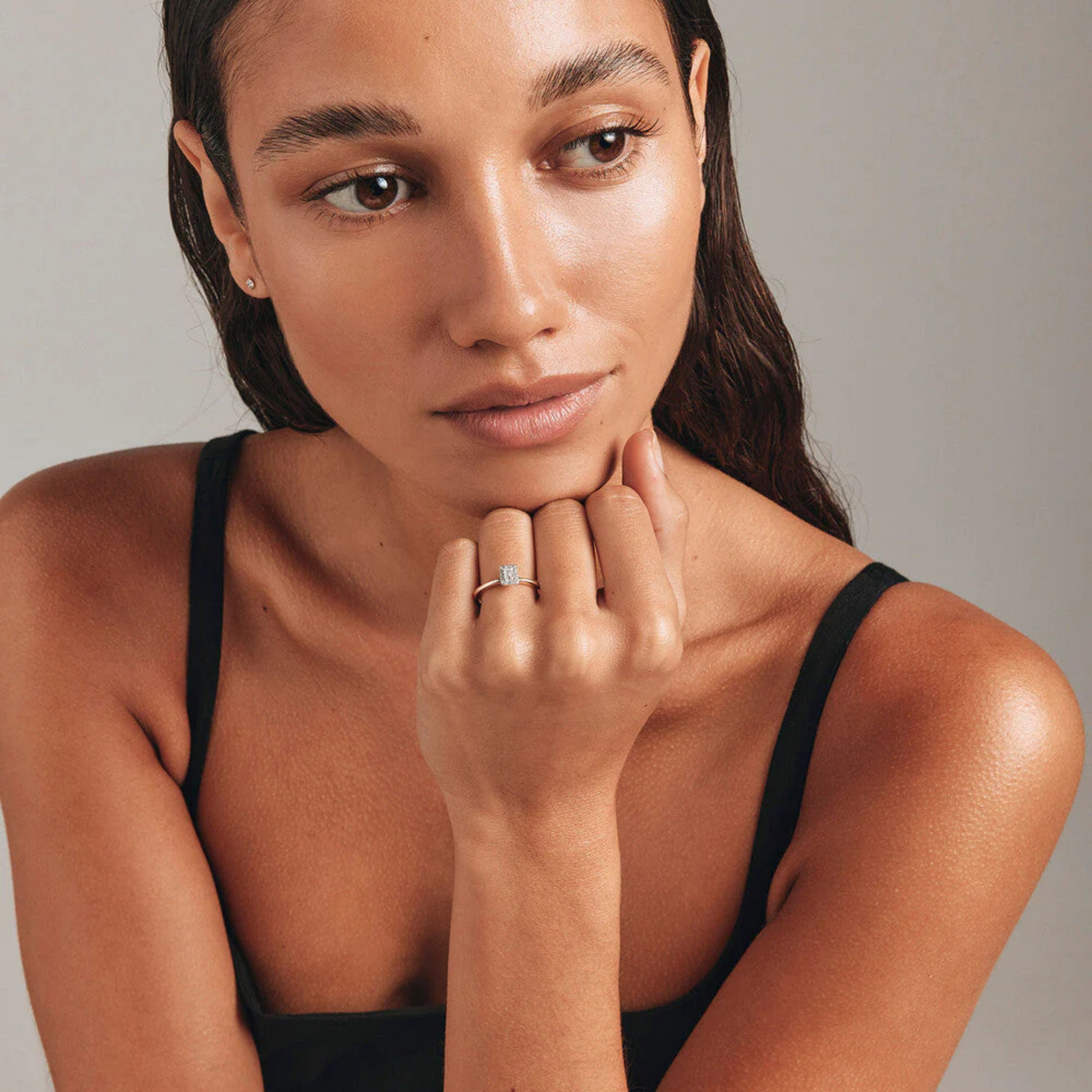 0.31 Carat TW Emerald Cut Diamond Halo Engagement Ring in 14kt Yellow and White Gold