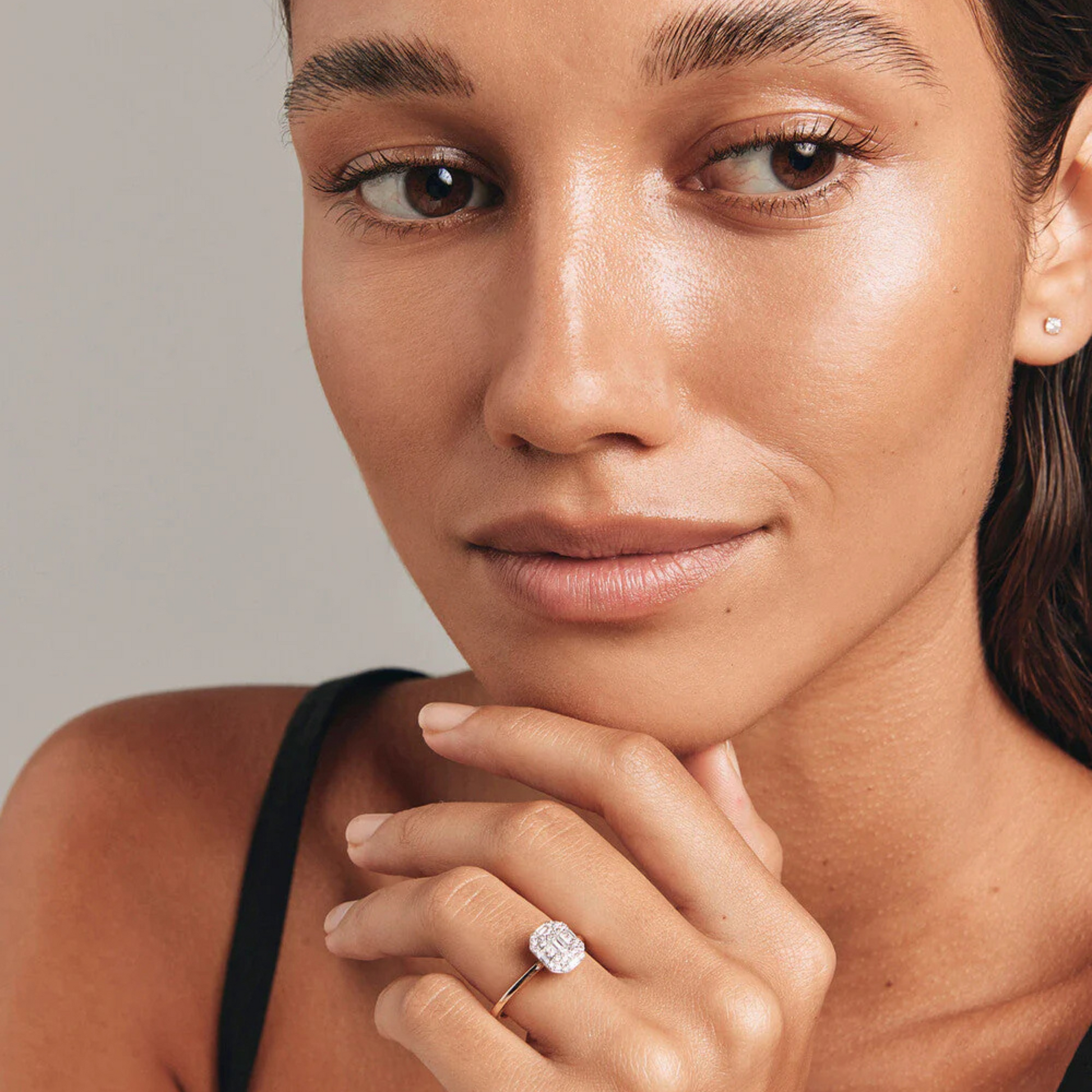 0.51 Carat TW Emerald Cut Diamond Baguette and Round Brilliant Halo Engagement Ring in 14kt Yellow and White Gold