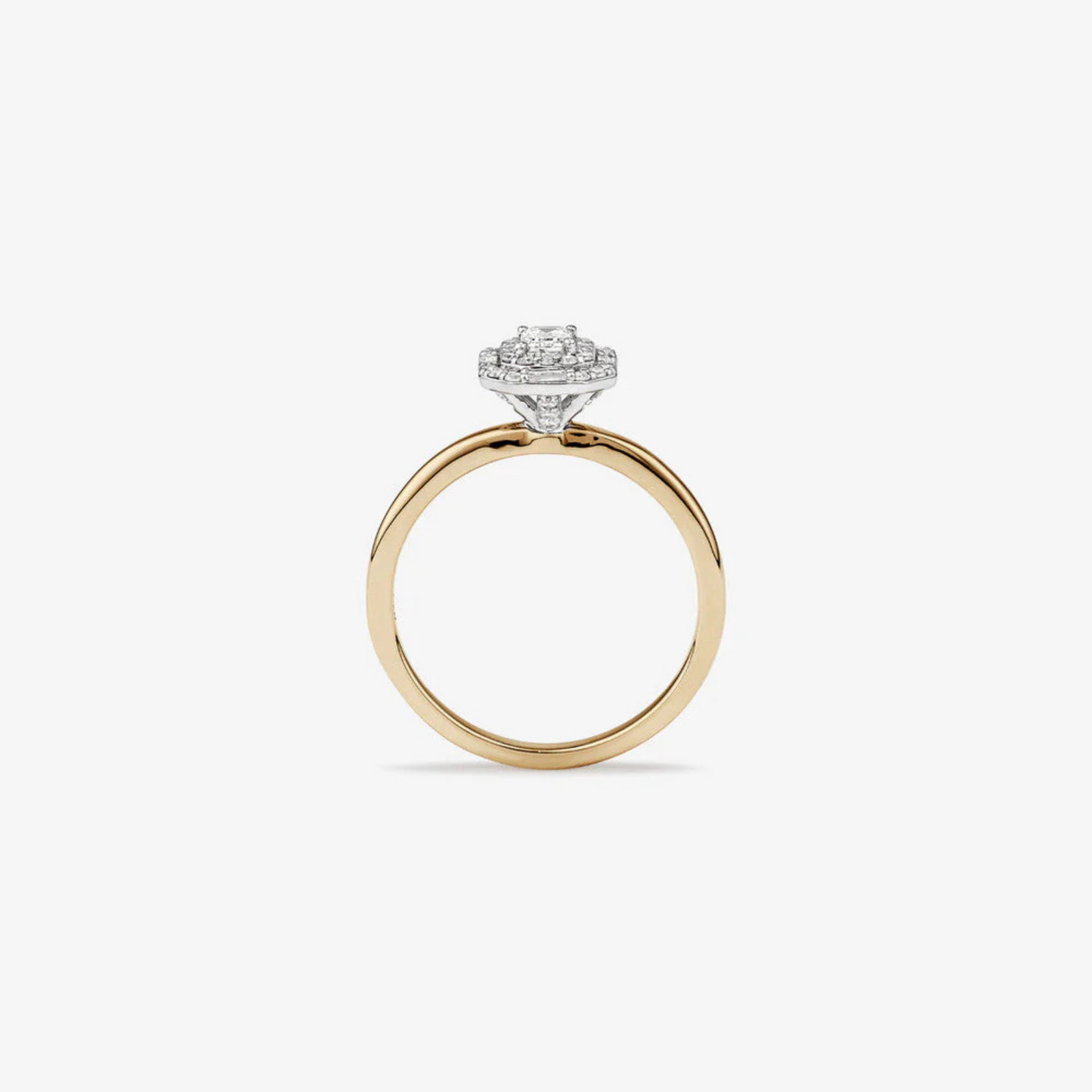 0.51 Carat TW Emerald Cut Diamond Baguette and Round Brilliant Halo Engagement Ring in 14kt Yellow and White Gold