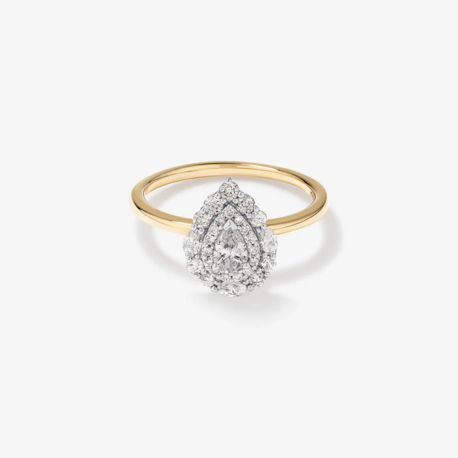 0.67 Carat TW Pear Cut Diamond Marquise and Round Brilliant Halo Engagement Ring in 14kt Yellow and White Gold