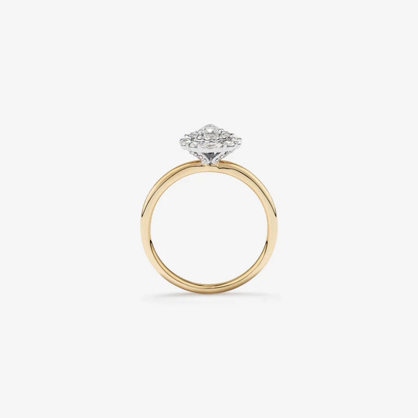 0.67 Carat TW Pear Cut Diamond Marquise and Round Brilliant Halo Engagement Ring in 14kt Yellow and White Gold