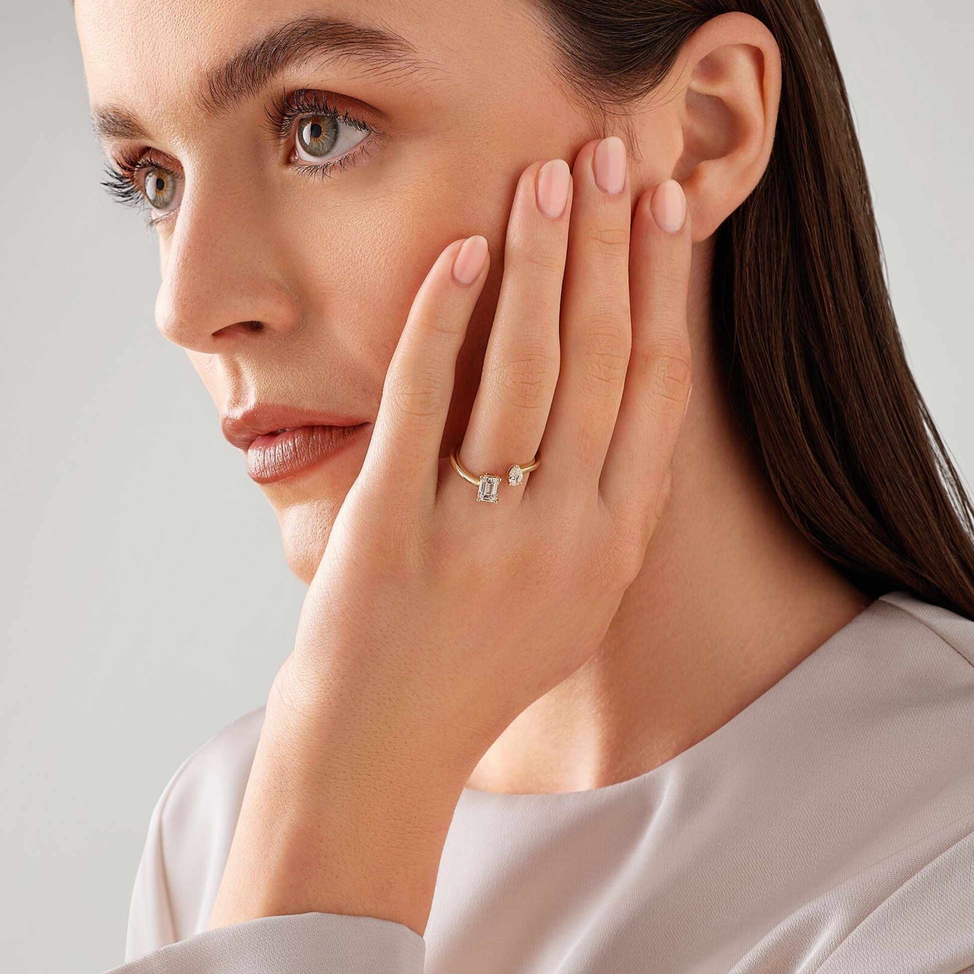 0.88 Carat TW Two Stone Emerald and Pear Cut Laboratory-Grown Diamond Engagement Ring