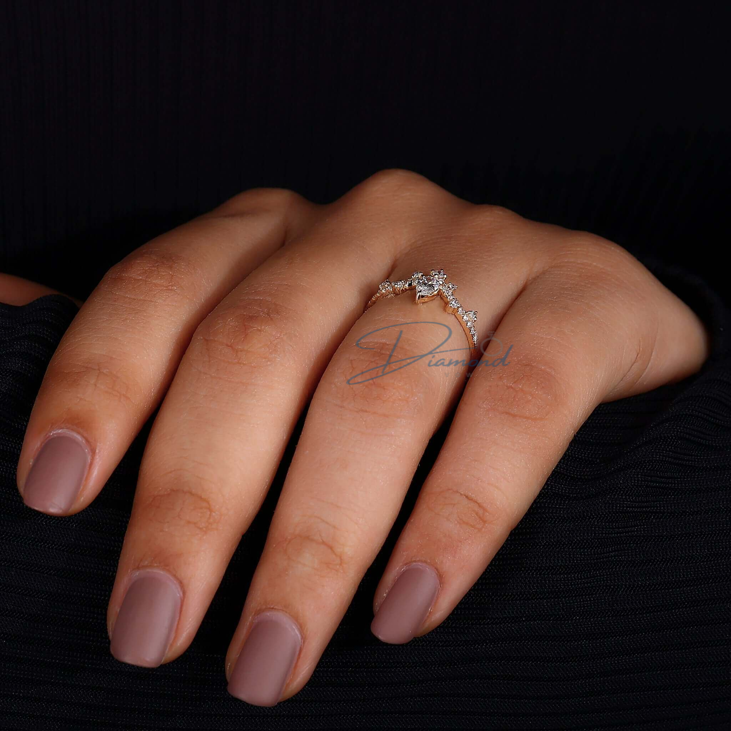 Pear Cut Lab Grown Diamond Chevron Style Promise Ring