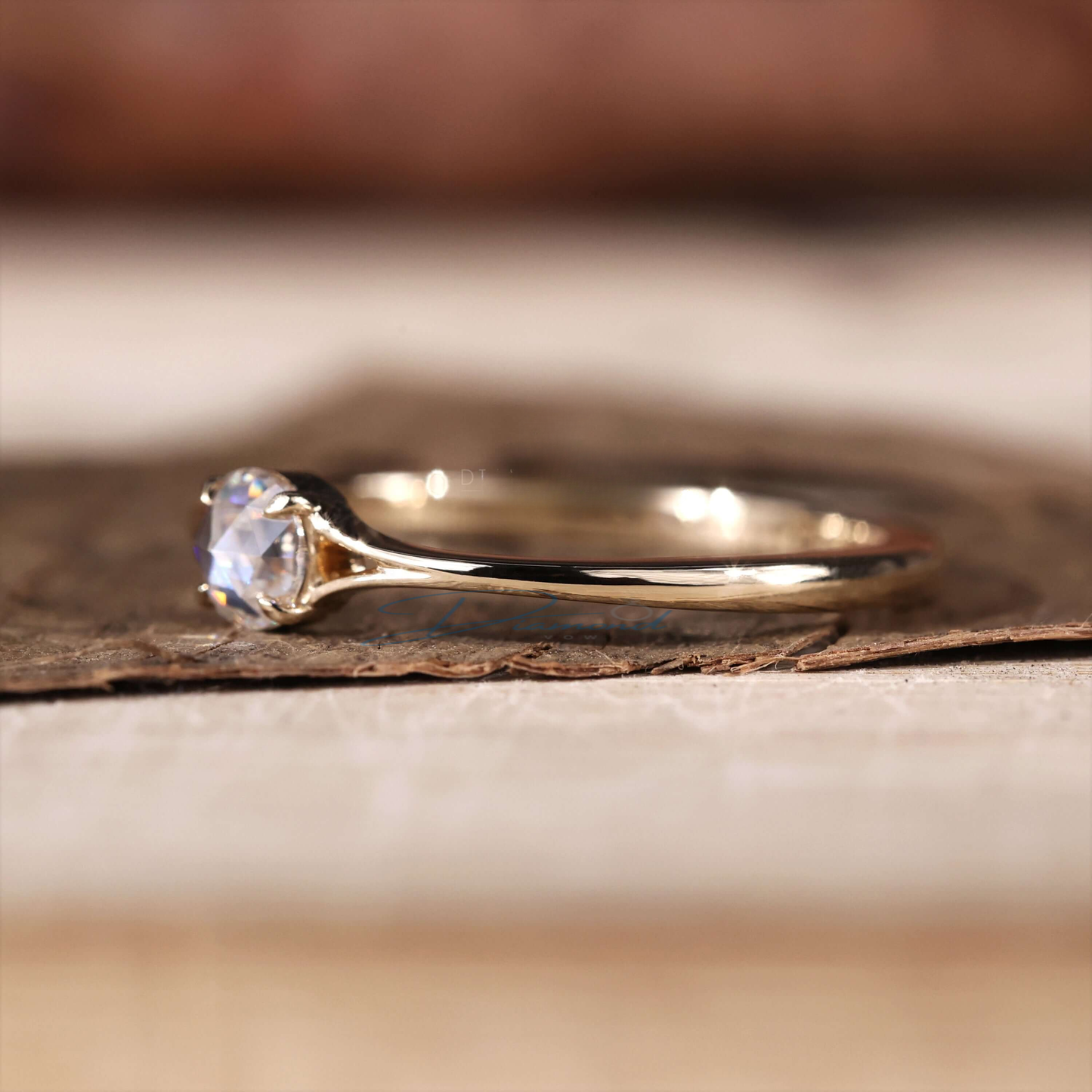 0.24 CT Round Rose Cut Lab Created Diamond Engagement Ring