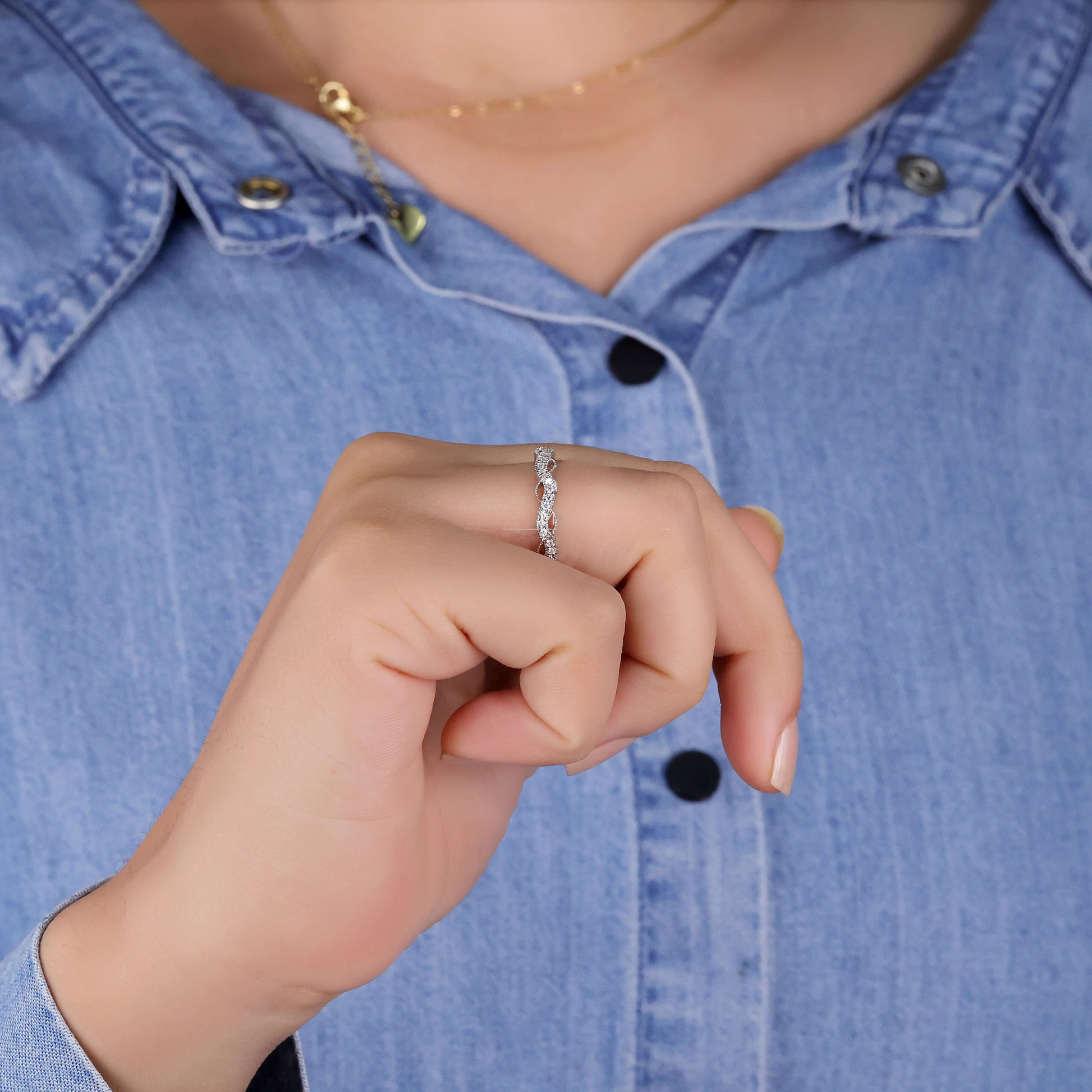 1.20 MM Round Lab Grown Diamonds Band, Wave Design Vintage Wedding Band