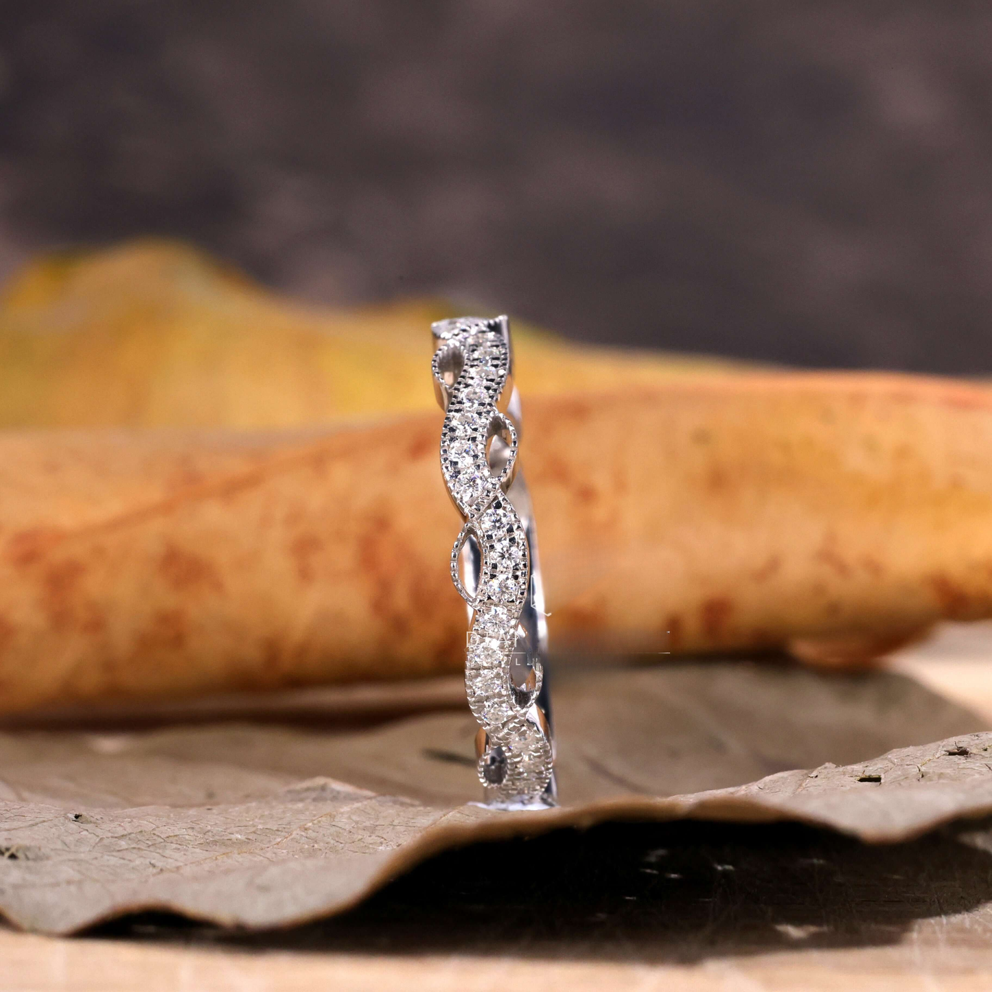 1.20 MM Round Lab Grown Diamonds Band, Wave Design Vintage Wedding Band