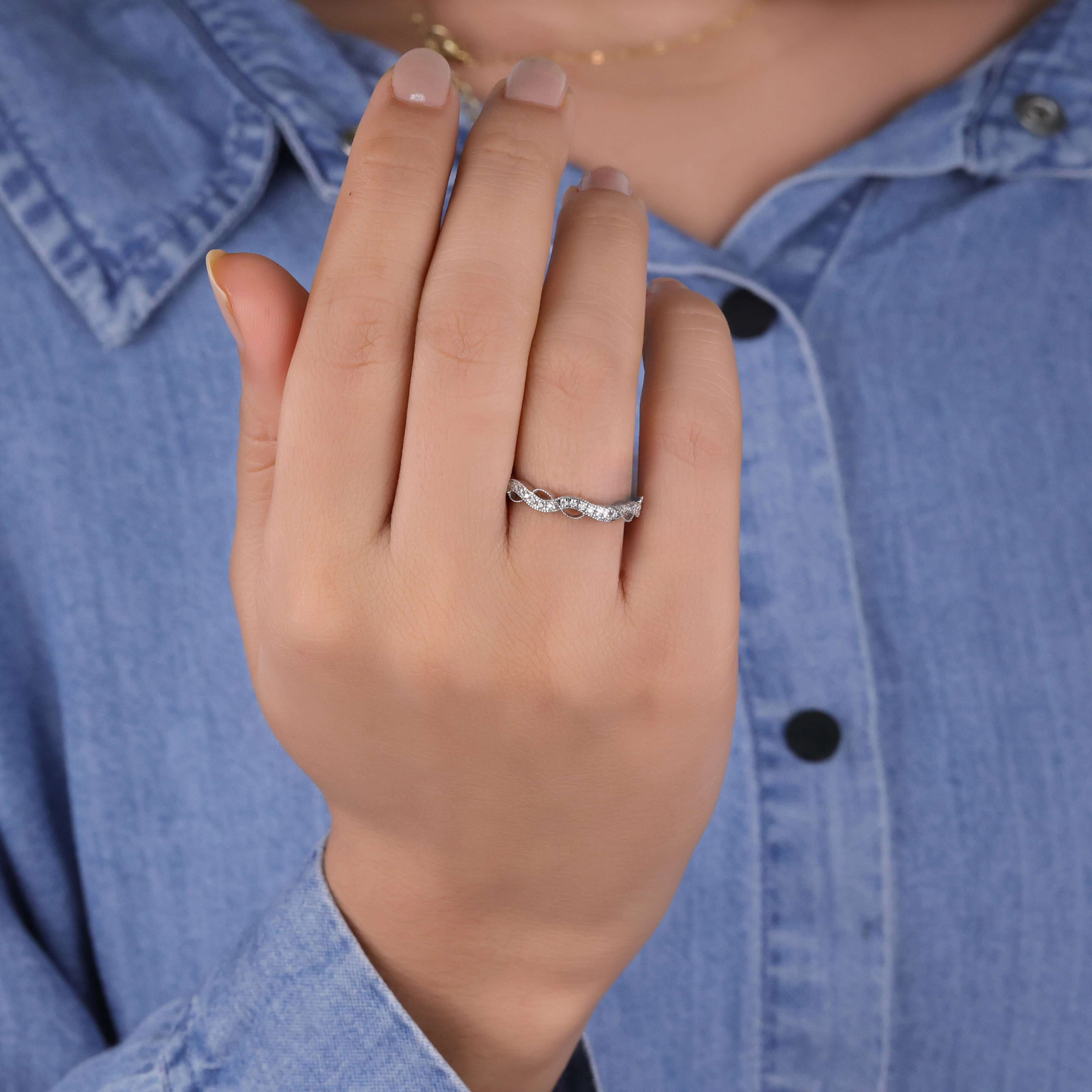 1.20 MM Round Lab Grown Diamonds Band, Wave Design Vintage Wedding Band