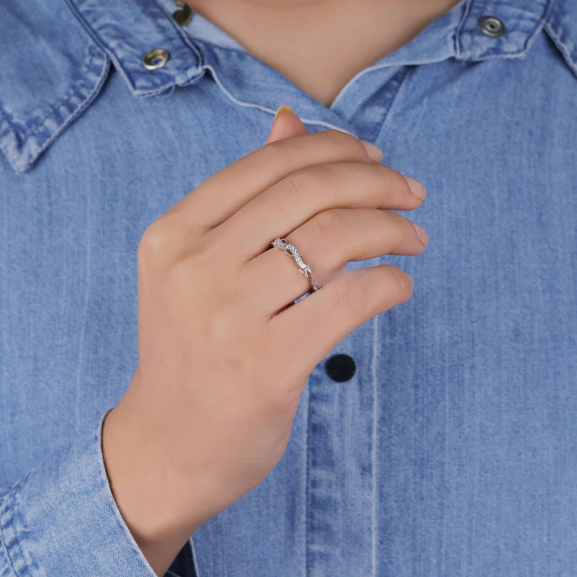 1.20 MM Round Lab Grown Diamonds Band, Wave Design Vintage Wedding Band