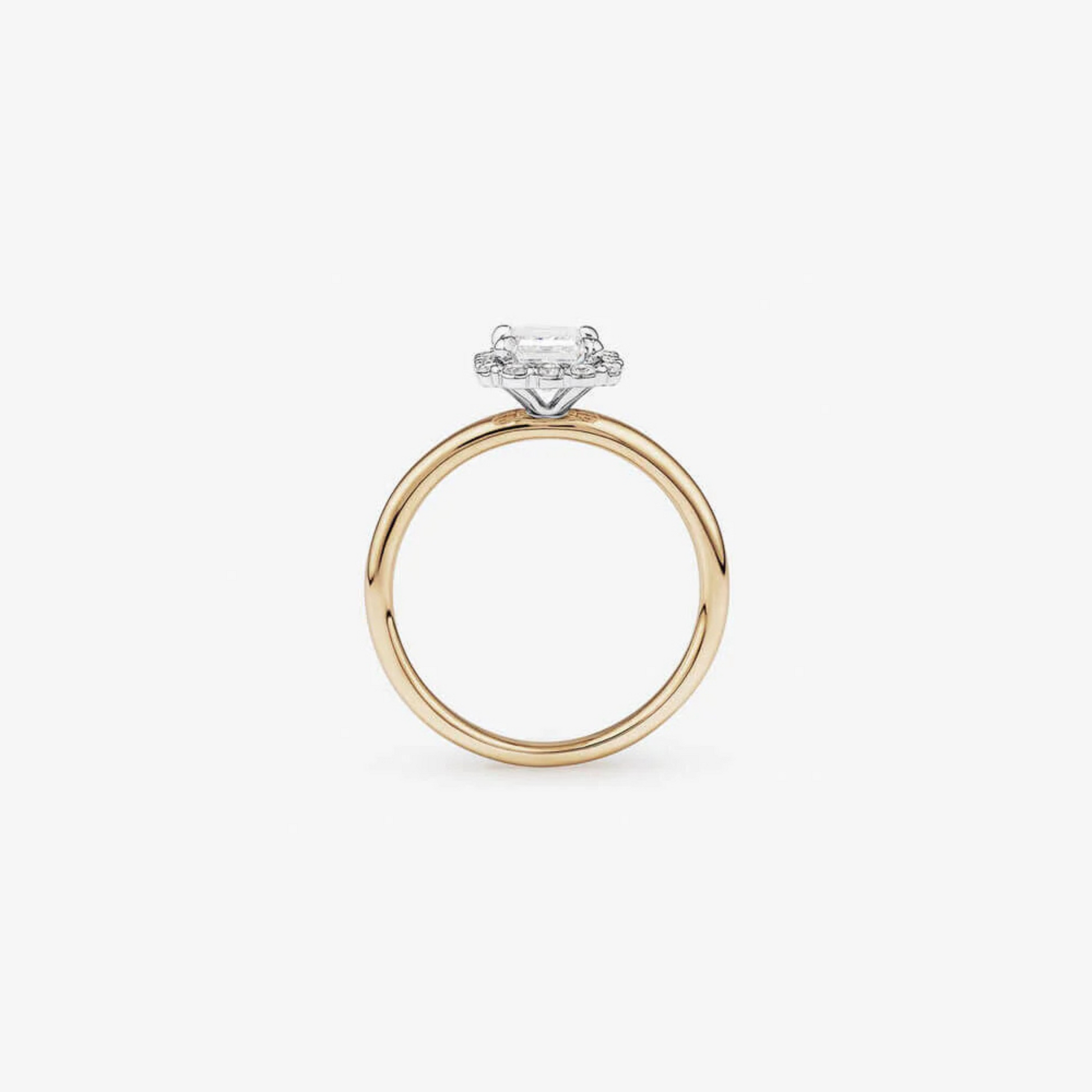 1.46 Carat TW Emerald Cut Laboratory-Grown Diamond Halo Engagement Ring in 14kt Yellow and White Gold