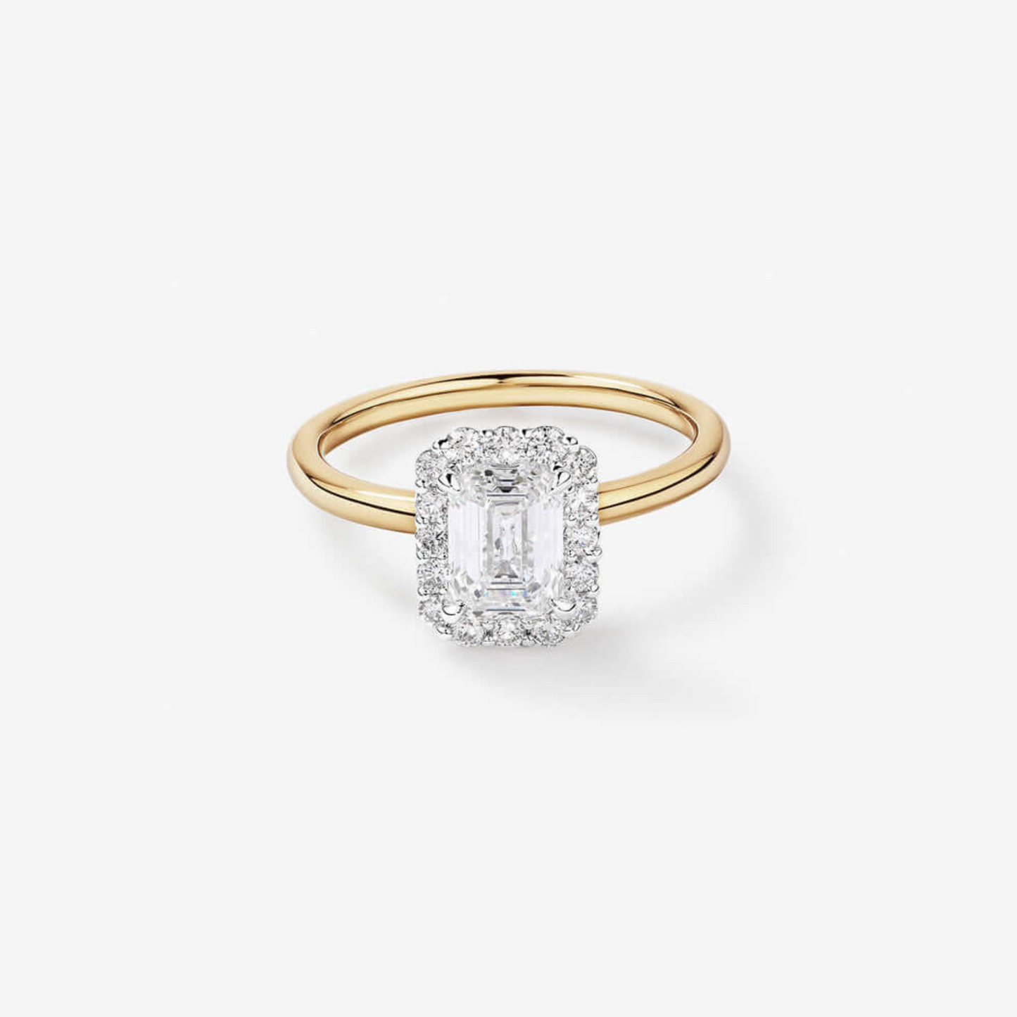 1.46 Carat TW Emerald Cut Laboratory-Grown Diamond Halo Engagement Ring in 14kt Yellow and White Gold