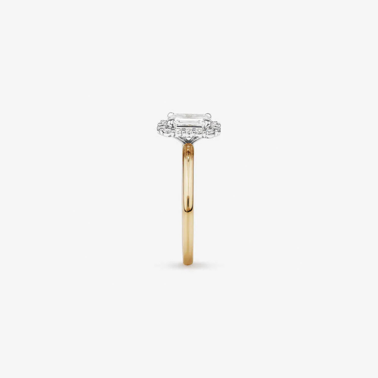 1.46 Carat TW Emerald Cut Laboratory-Grown Diamond Halo Engagement Ring in 14kt Yellow and White Gold