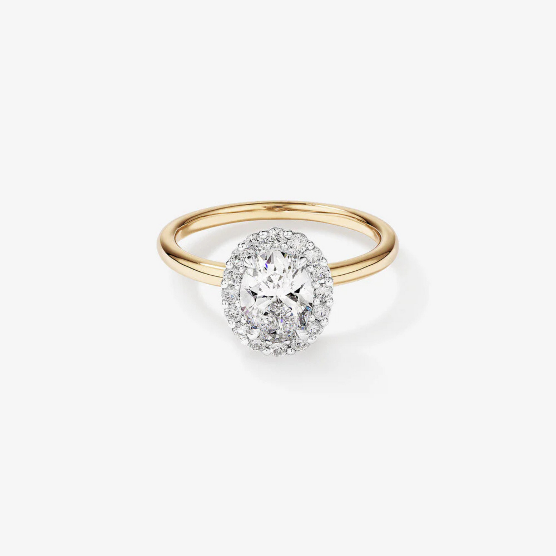 1.46 Carat TW Oval Cut Laboratory-Grown Diamond Halo Engagement Ring in 14kt Yellow and White Gold