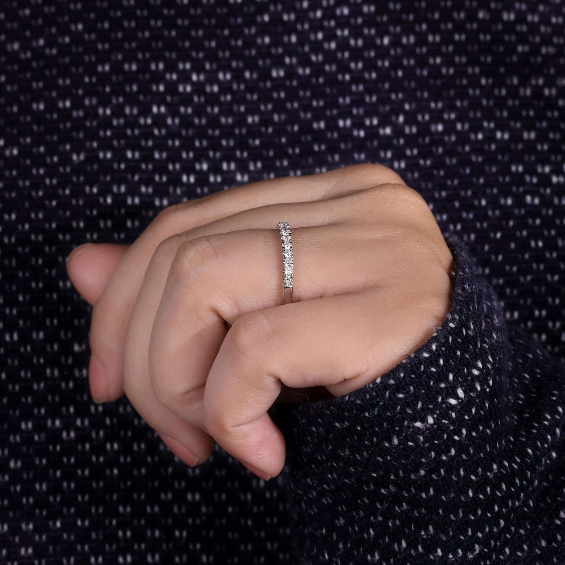 1.70 MM Round Lab Grown Diamond Band, Half Eternity Wedding Band