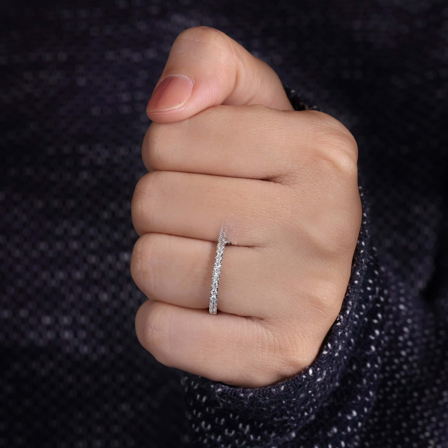 1.70 MM Round Lab Grown Diamond Band, Half Eternity Wedding Band