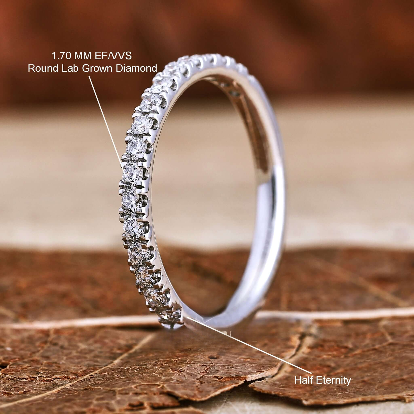 1.70 MM Round Lab Grown Diamond Band, Half Eternity Wedding Band