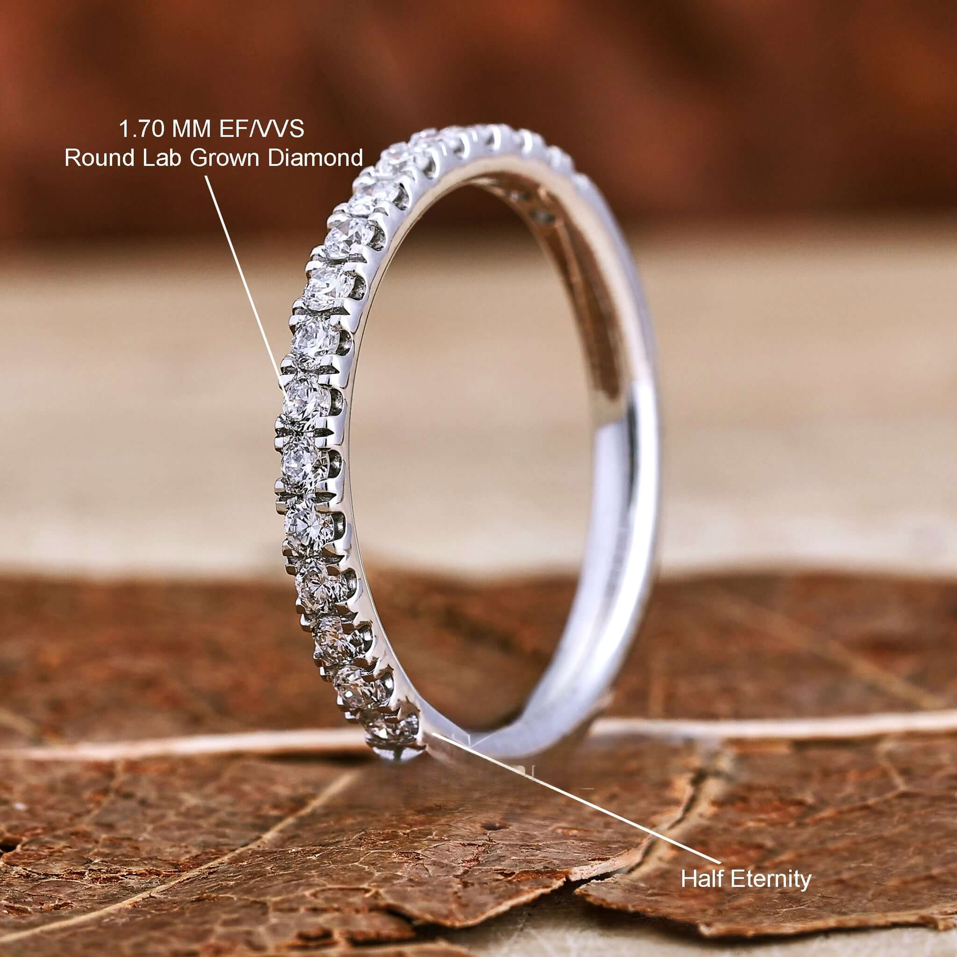 1.70 MM Round Lab Grown Diamond Band, Half Eternity Wedding Band