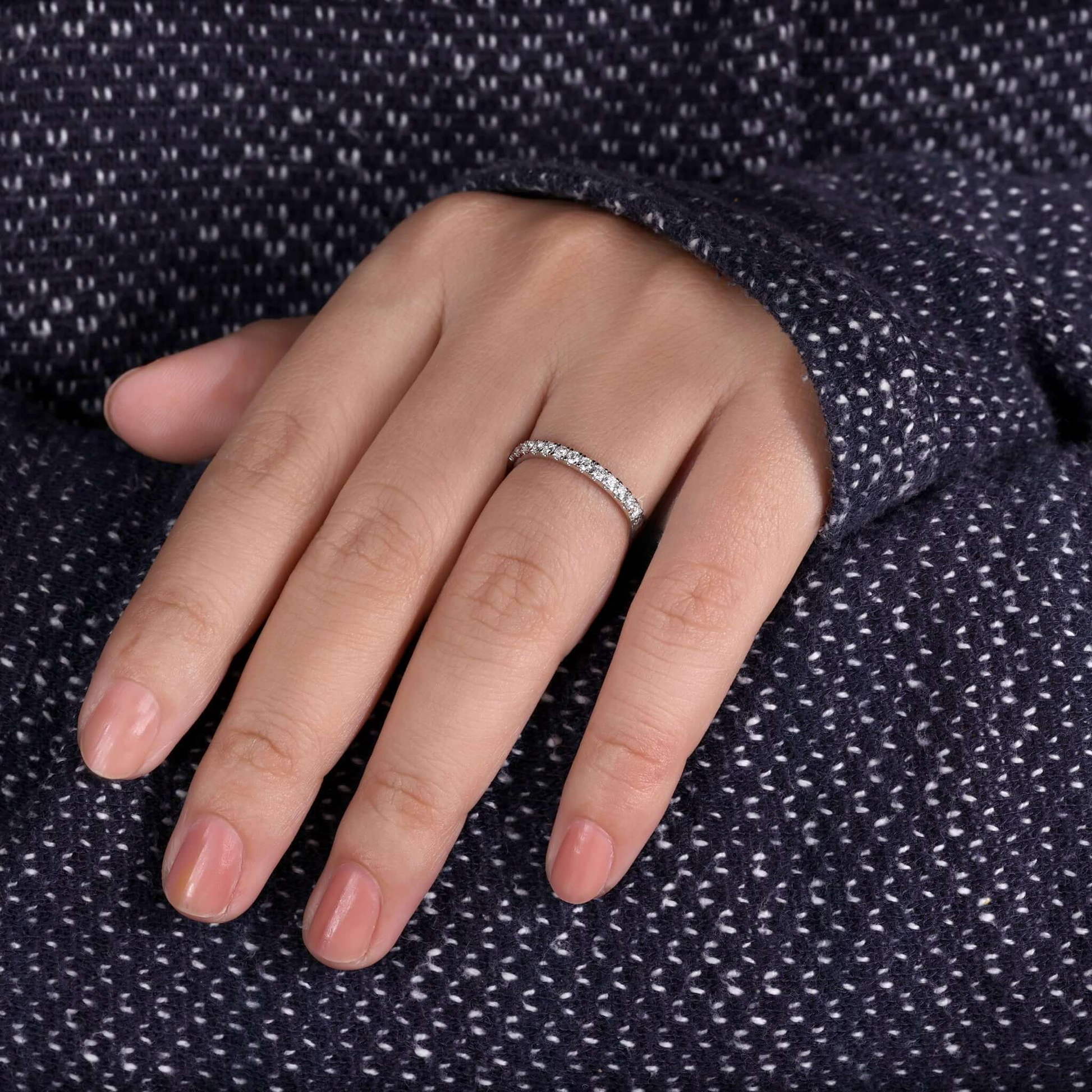 1.70 MM Round Lab Grown Diamond Band, Half Eternity Wedding Band