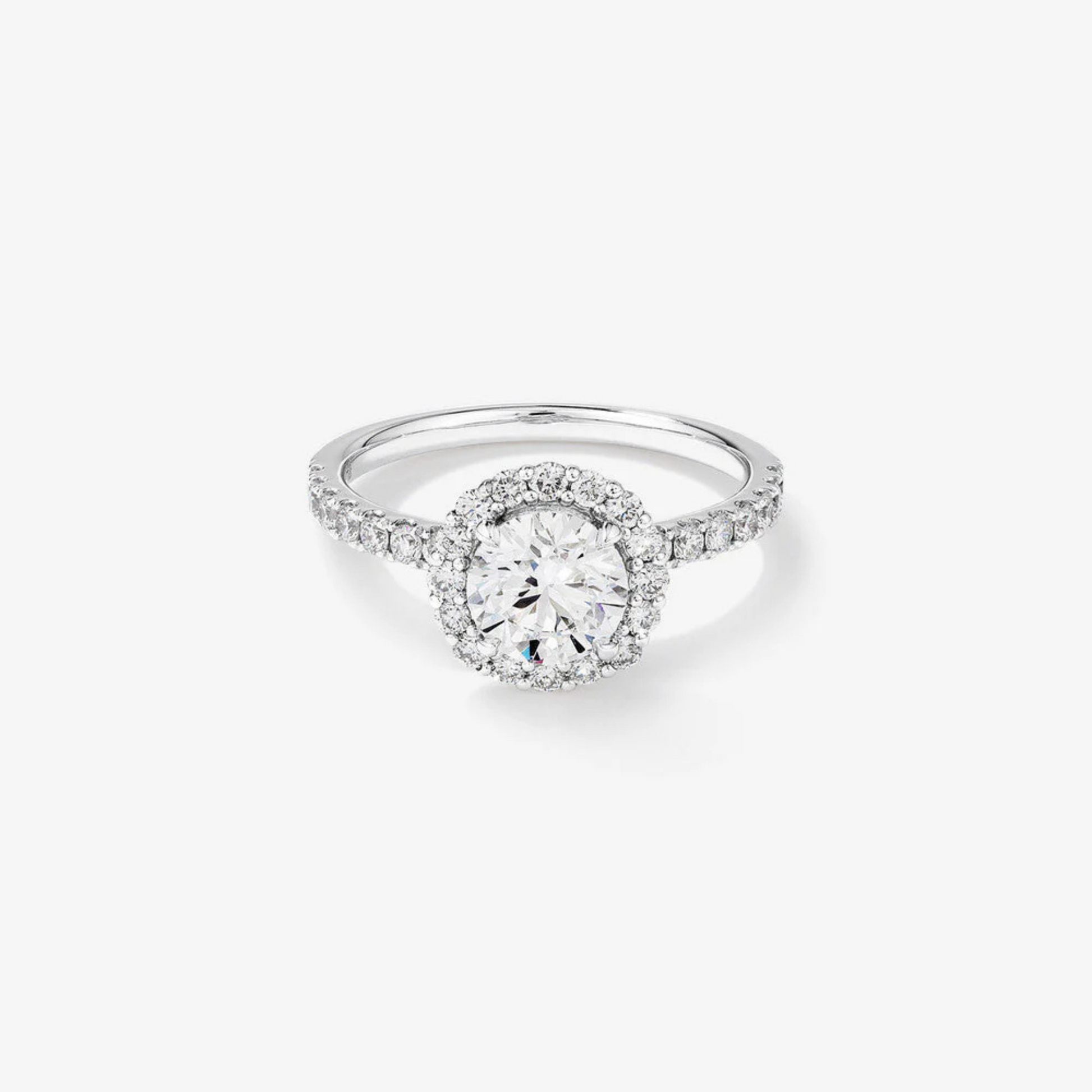 1.79 Carat TW Laboratory-Grown Diamond Round Brilliant Halo Ring in 14kt White Gold