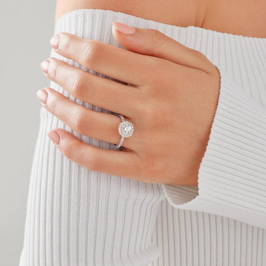 1.79 Carat TW Laboratory-Grown Diamond Round Brilliant Halo Ring in 14kt White Gold