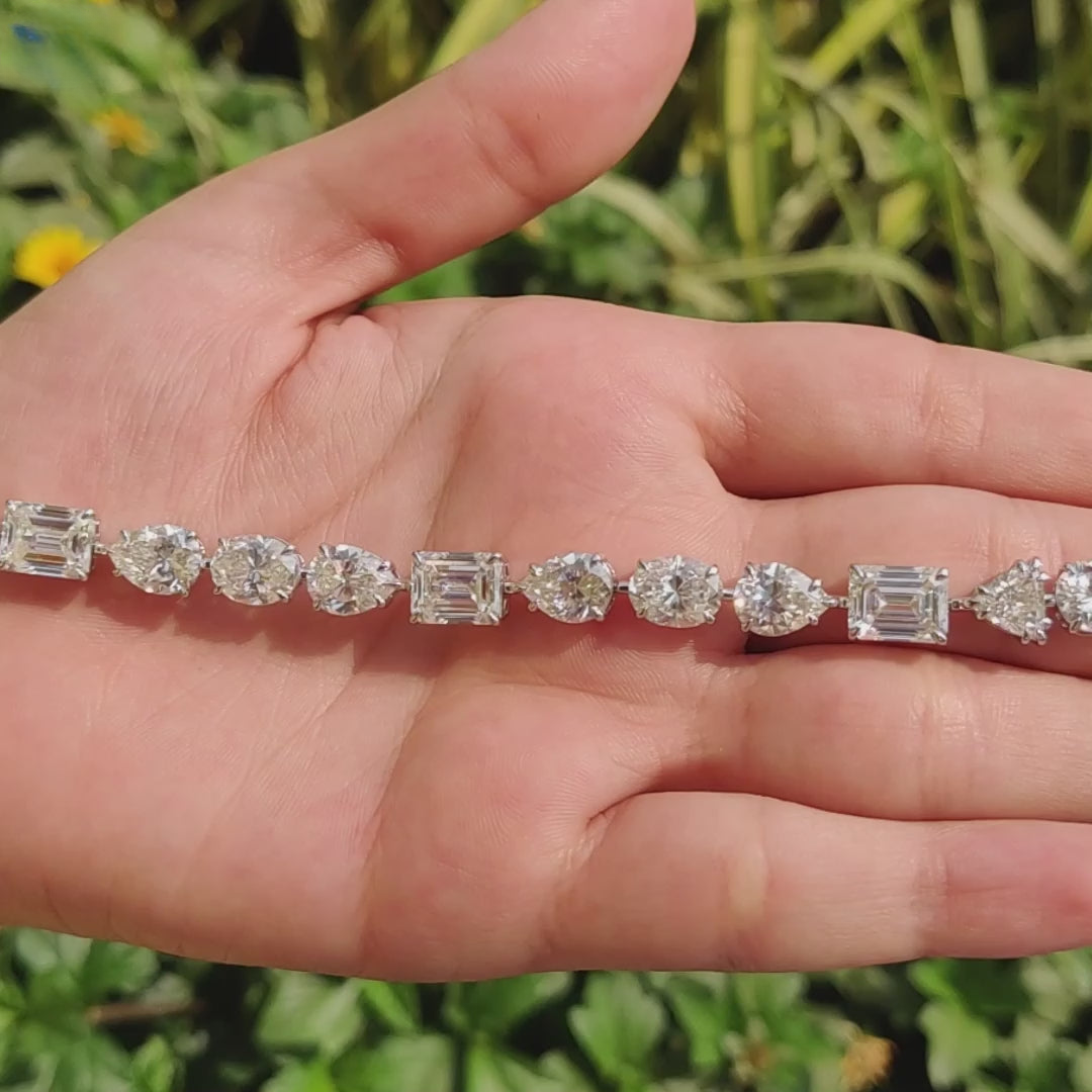 Multi Shape Colorless Moissanite Tennis Bracelet, Celebrity Style Certified Moissanite Wedding Bracelet