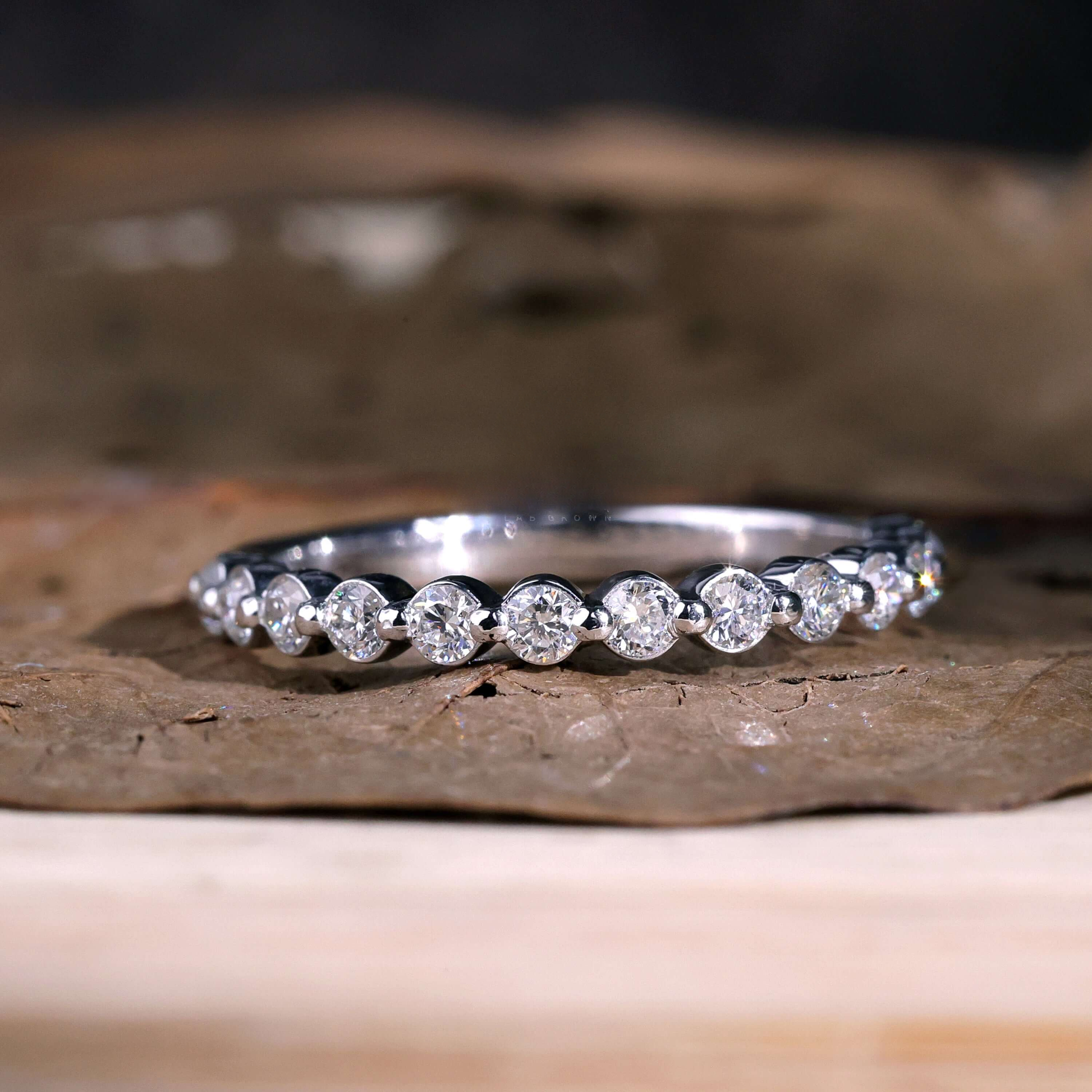 2.0 MM Lab Grown Round Diamond Bubble Band – Floating Half Eternity Stackable Wedding Ring