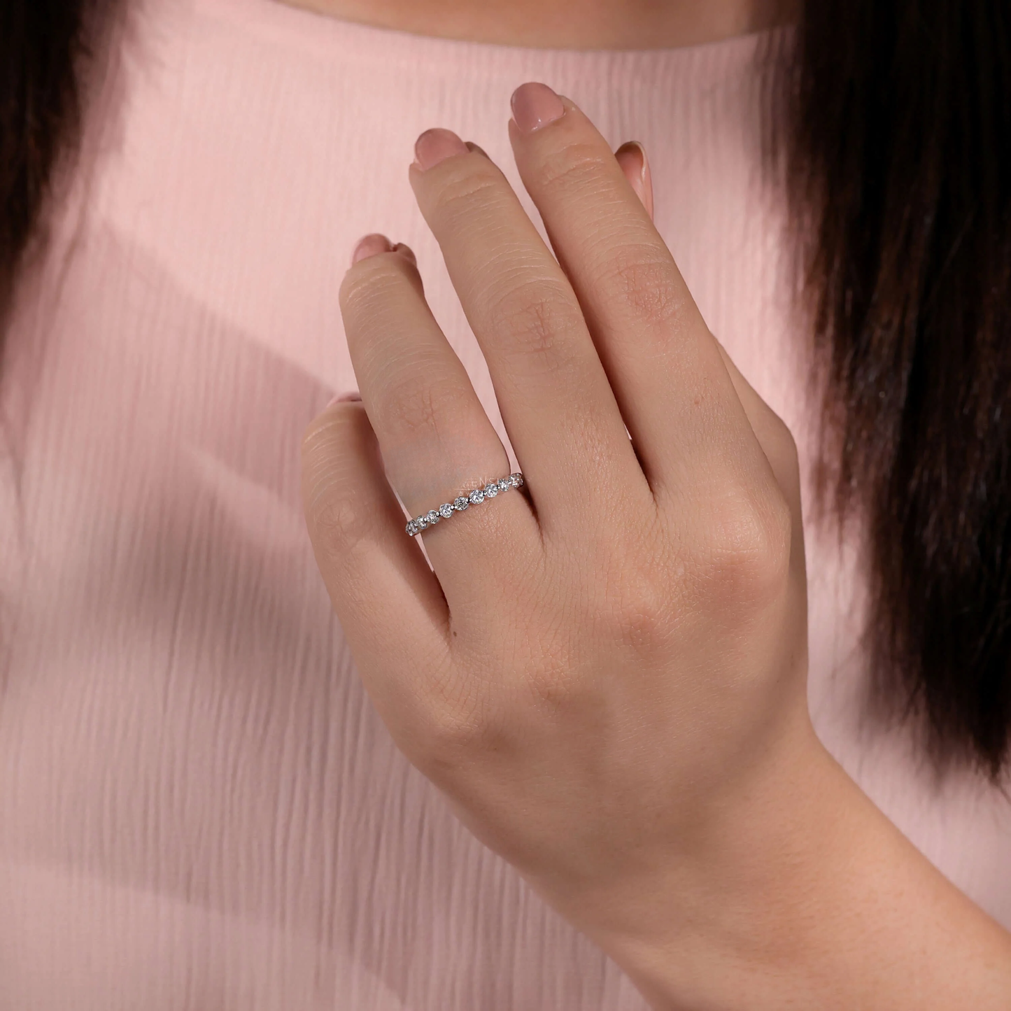 2.0 MM Lab Grown Round Diamond Bubble Band – Floating Half Eternity Stackable Wedding Ring