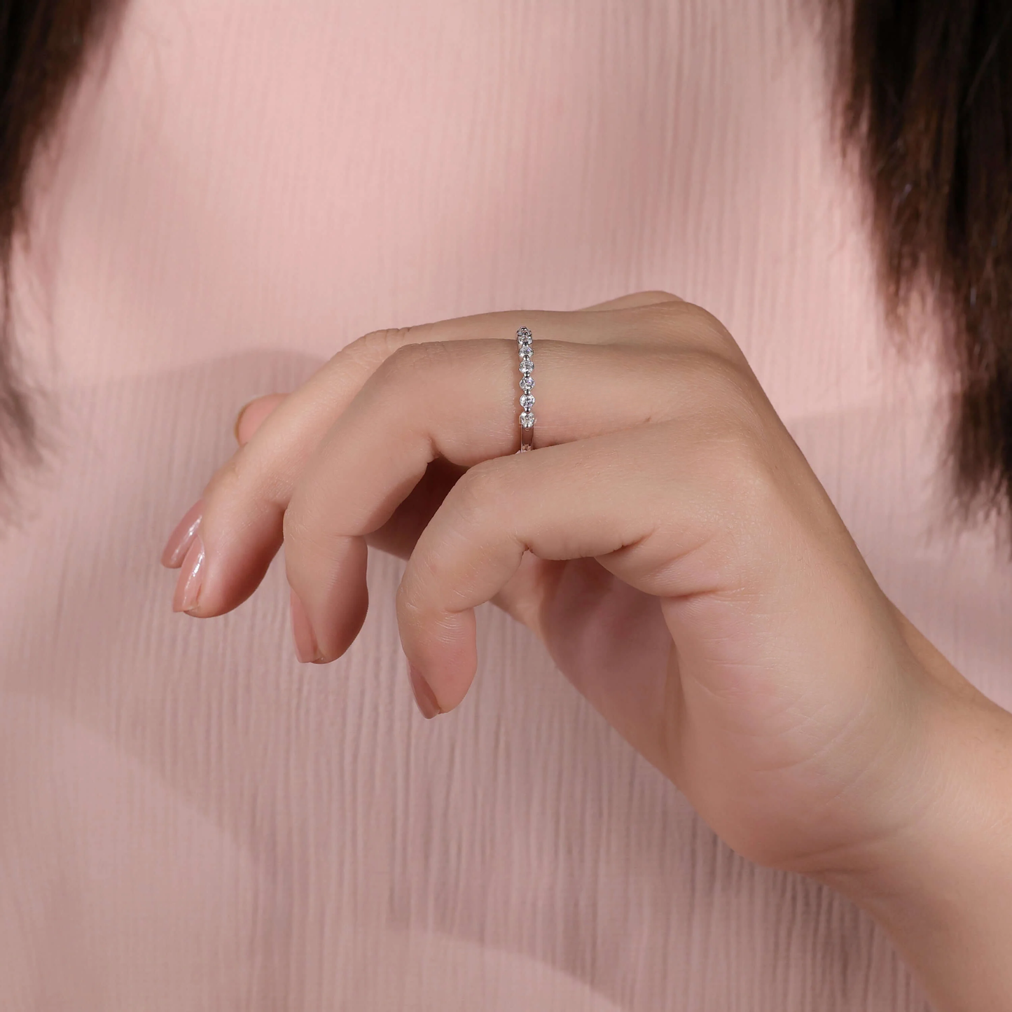 2.0 MM Lab Grown Round Diamond Bubble Band – Floating Half Eternity Stackable Wedding Ring