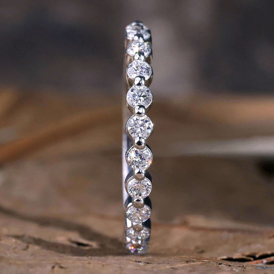 2.0 MM Lab Grown Round Diamond Bubble Band – Floating Half Eternity Stackable Wedding Ring