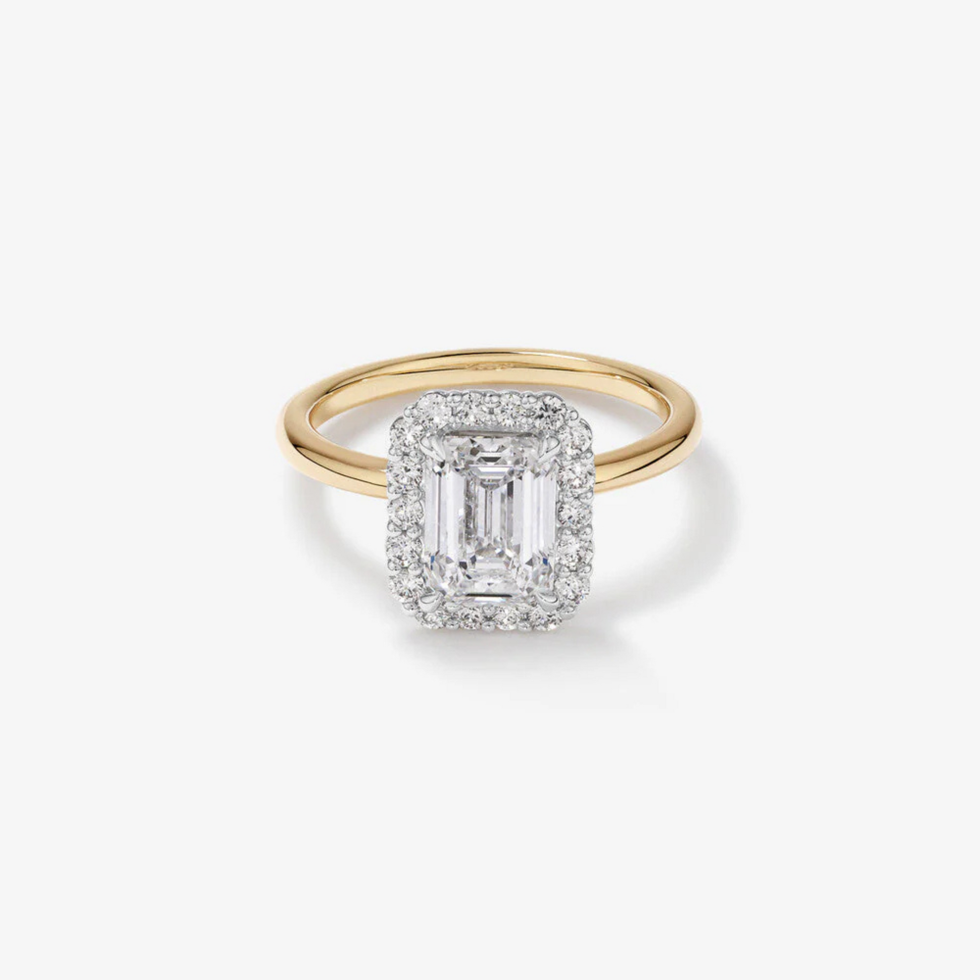 2.34 Carat TW Emerald Cut Laboratory-Grown Diamond Halo Engagement Ring in 14kt Yellow and White Gold