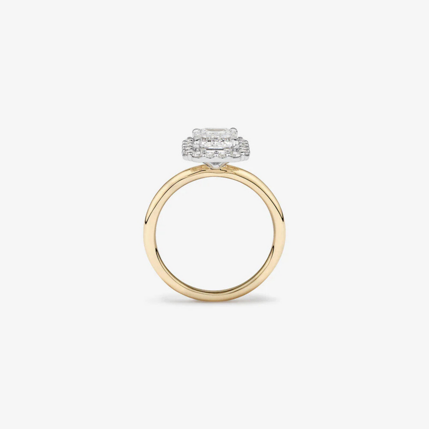 2.34 Carat TW Emerald Cut Laboratory-Grown Diamond Halo Engagement Ring in 14kt Yellow and White Gold