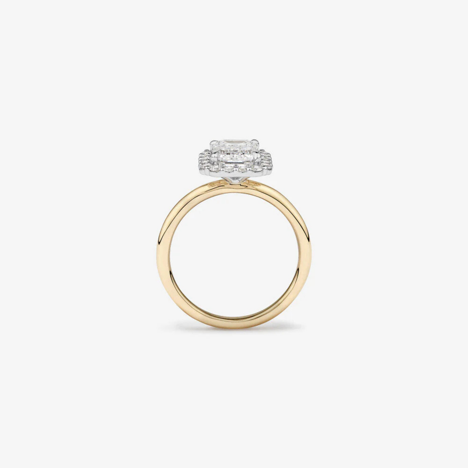 2.34 Carat TW Emerald Cut Laboratory-Grown Diamond Halo Engagement Ring in 14kt Yellow and White Gold