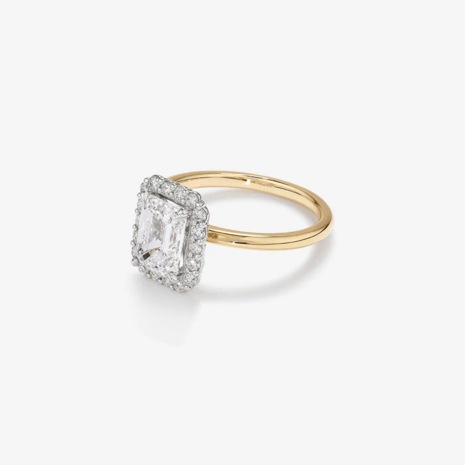 2.34 Carat TW Emerald Cut Laboratory-Grown Diamond Halo Engagement Ring in 14kt Yellow and White Gold