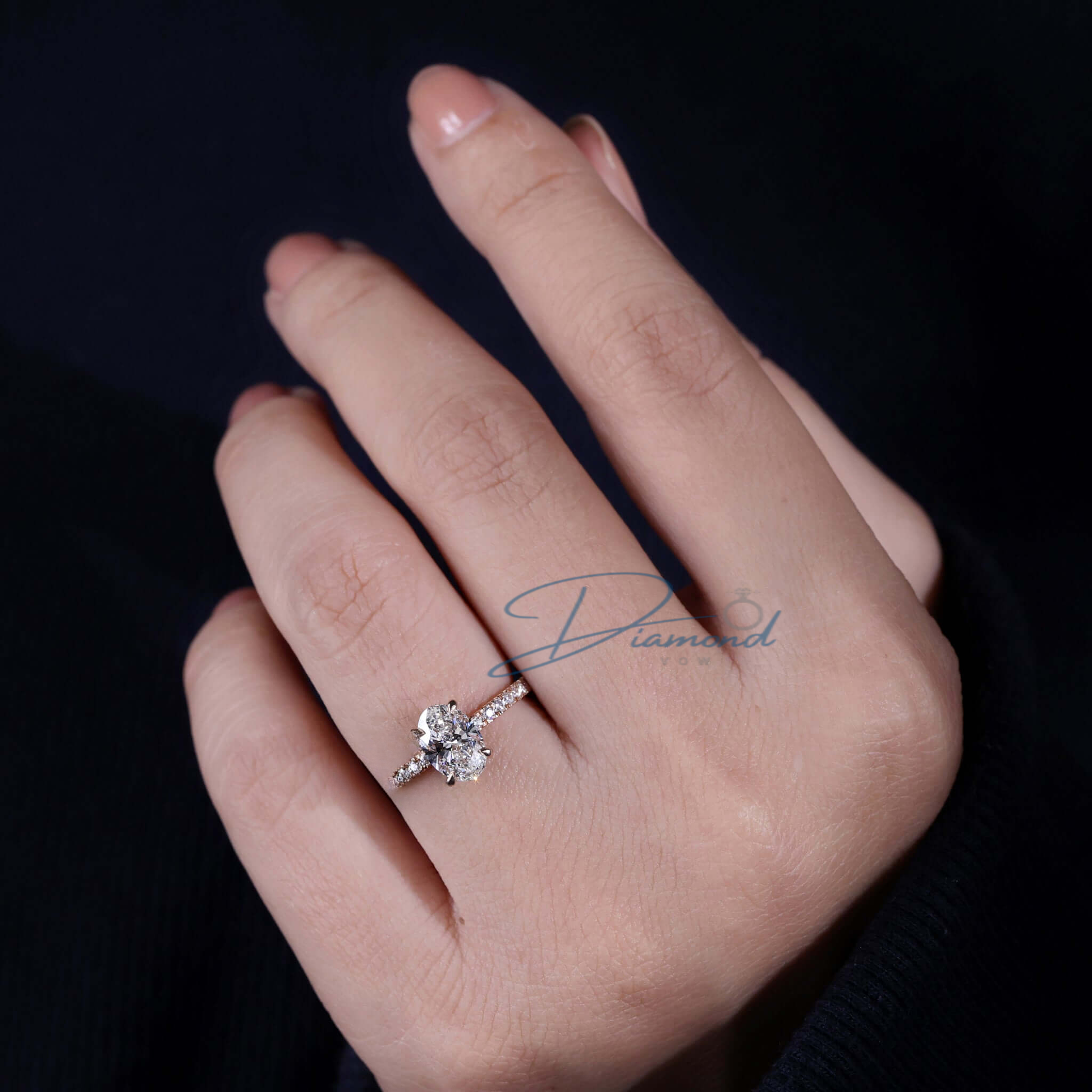 Oval Diamond Ring, Lab Grown Diamond Engagement Ring, Hidden Halo Ring