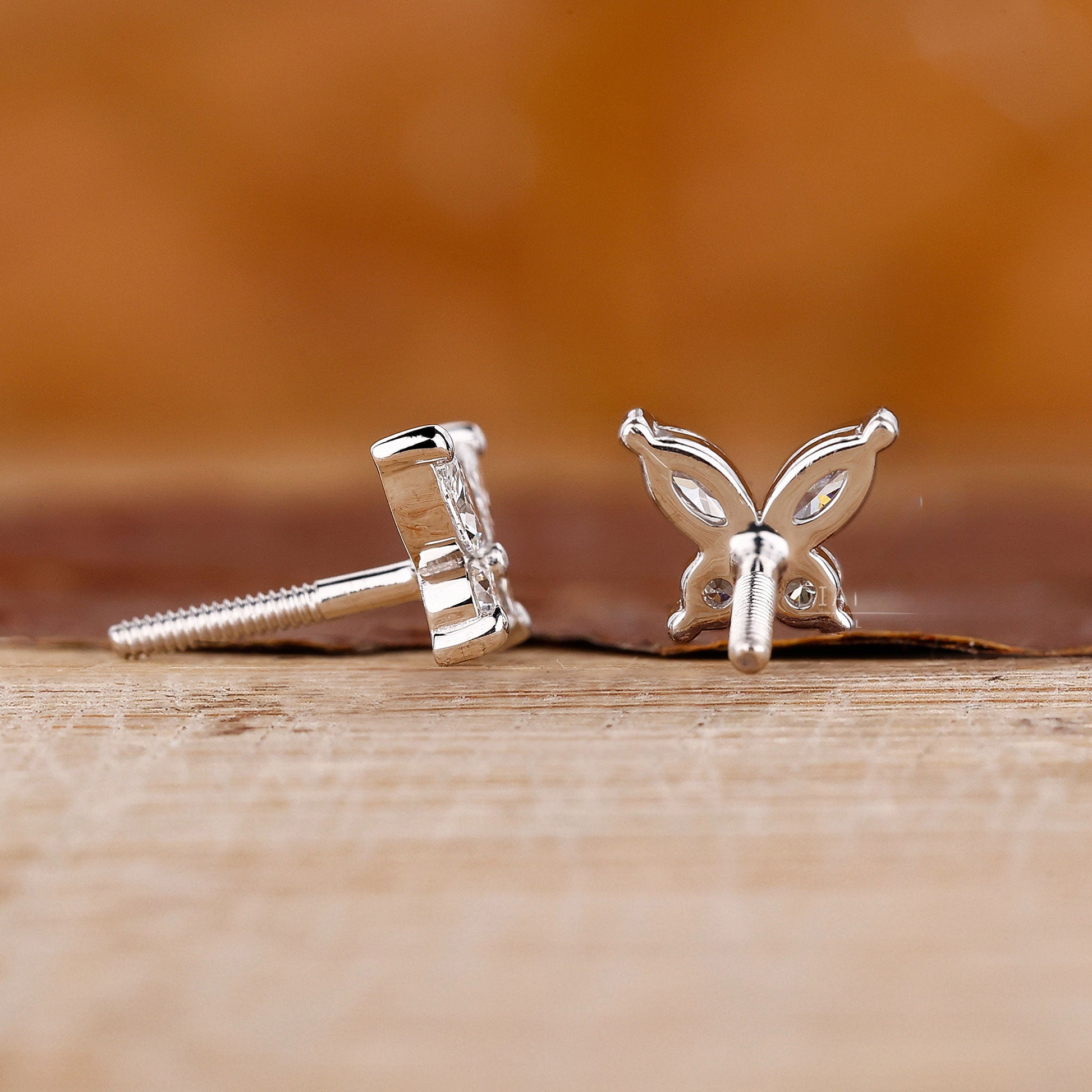 Butterfly Stud Earrings - Marquise And Round Diamonds