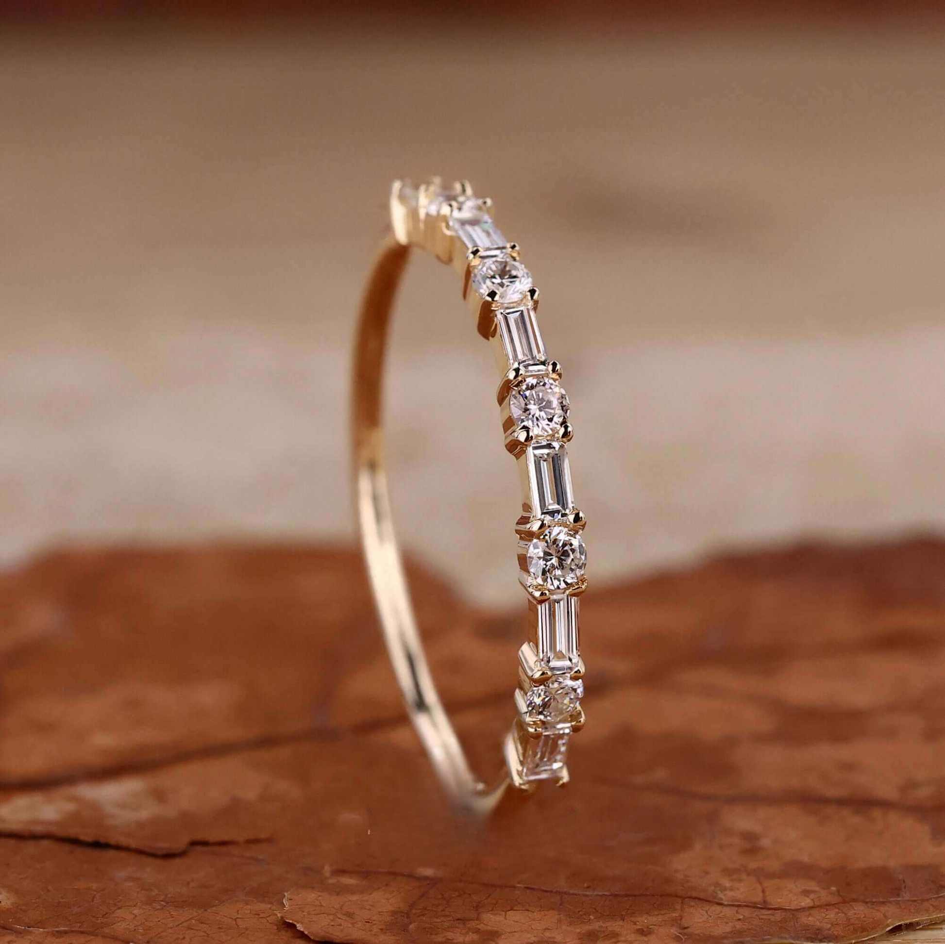 Baguette and Round Lab Grown Diamond Alternating Eternity Wedding Band