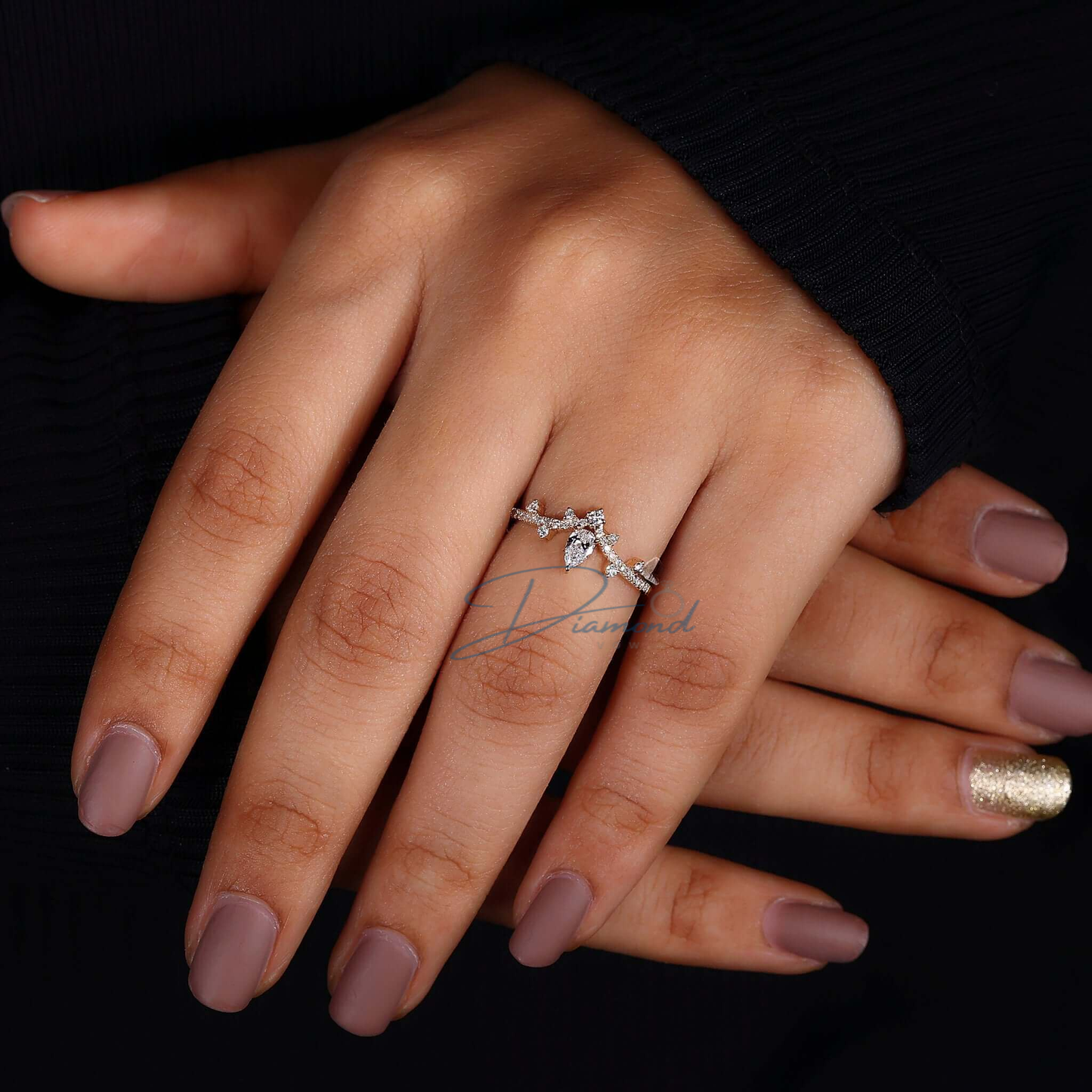 Pear Cut Lab Grown Diamond Chevron Style Promise Ring