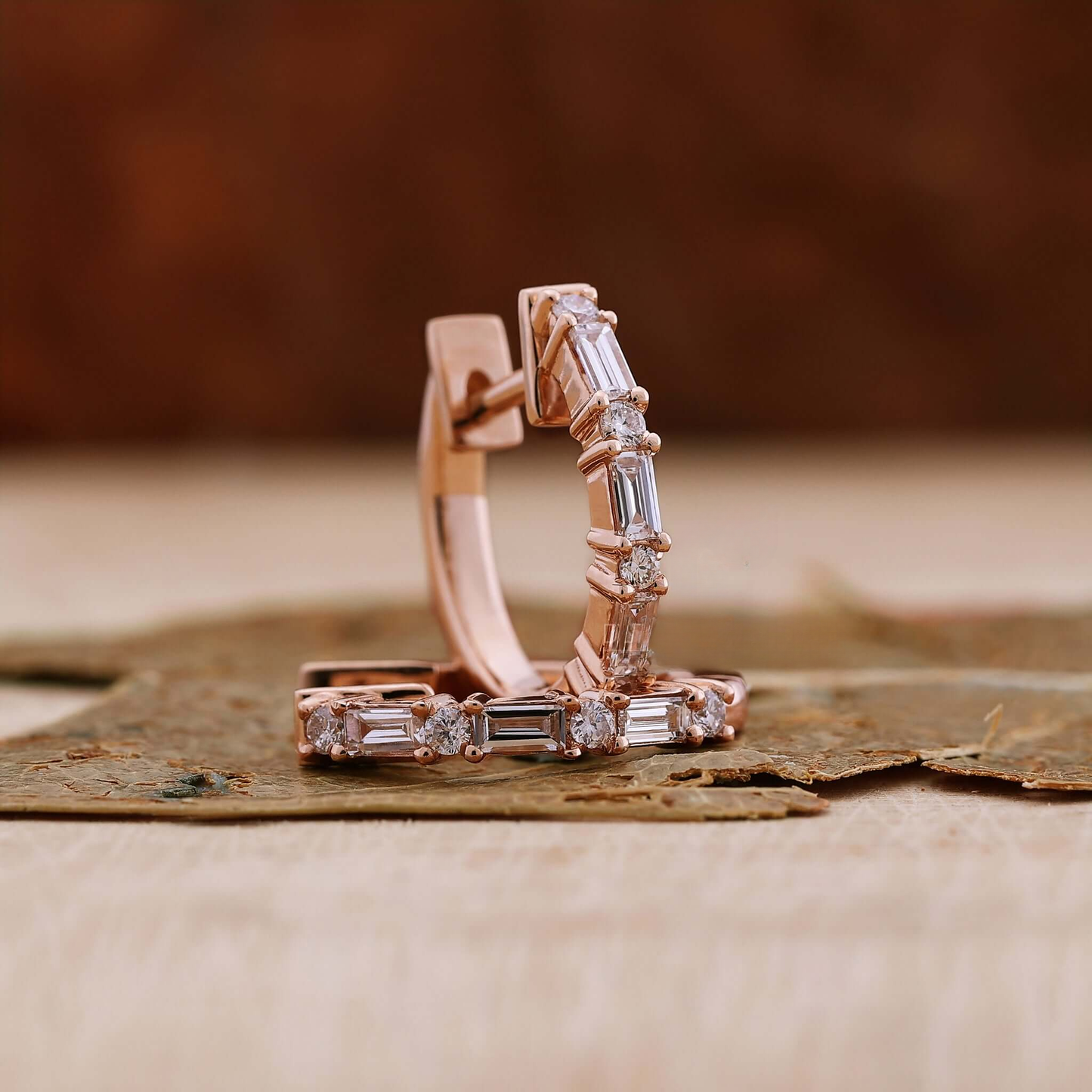 0.36 TCW Baguette and Round Cut Lab Grown Diamond Hoop Earrings