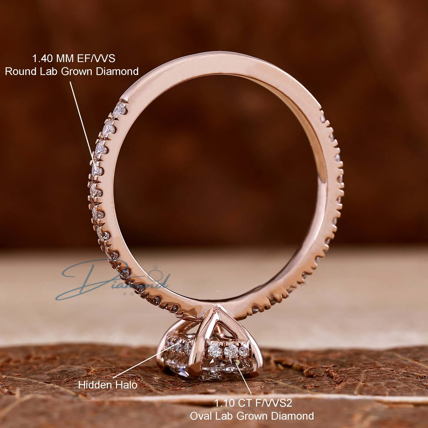 Oval Diamond Ring, Lab Grown Diamond Engagement Ring, Hidden Halo Ring