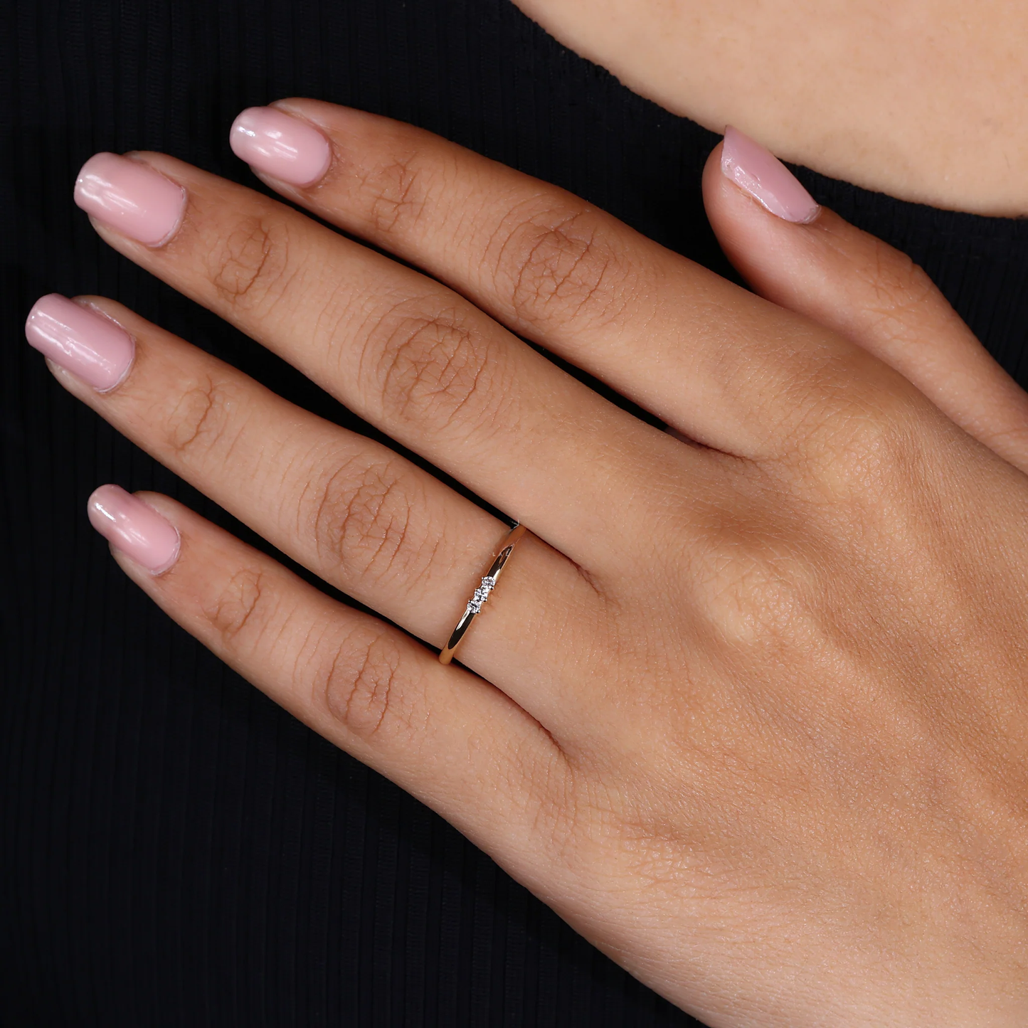 3 Stone Wedding Band - Round Diamond