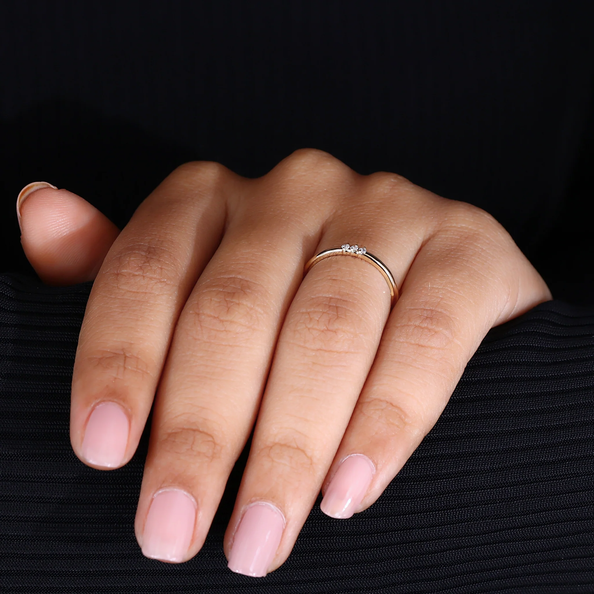 3 Stone Wedding Band - Round Diamond