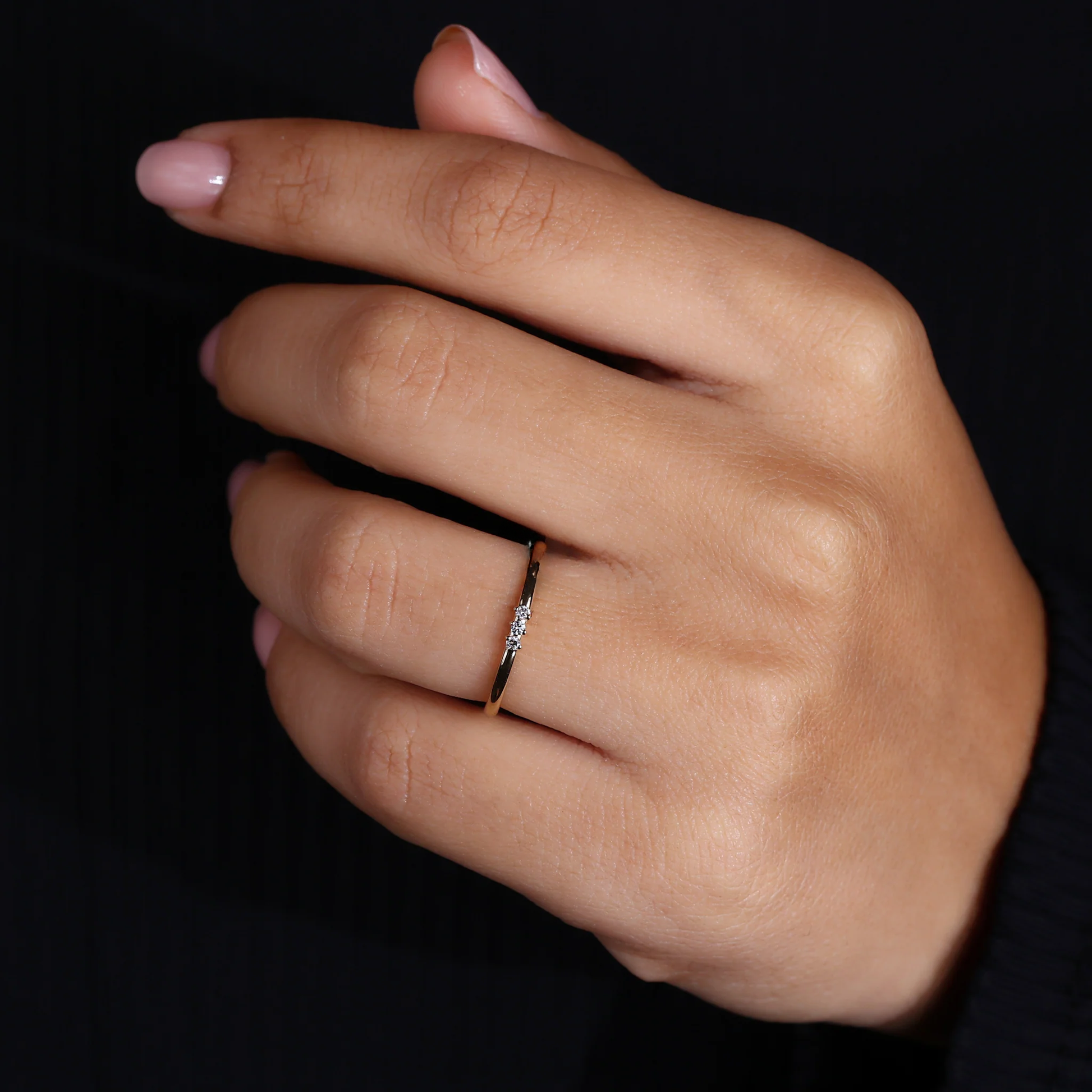 3 Stone Wedding Band - Round Diamond