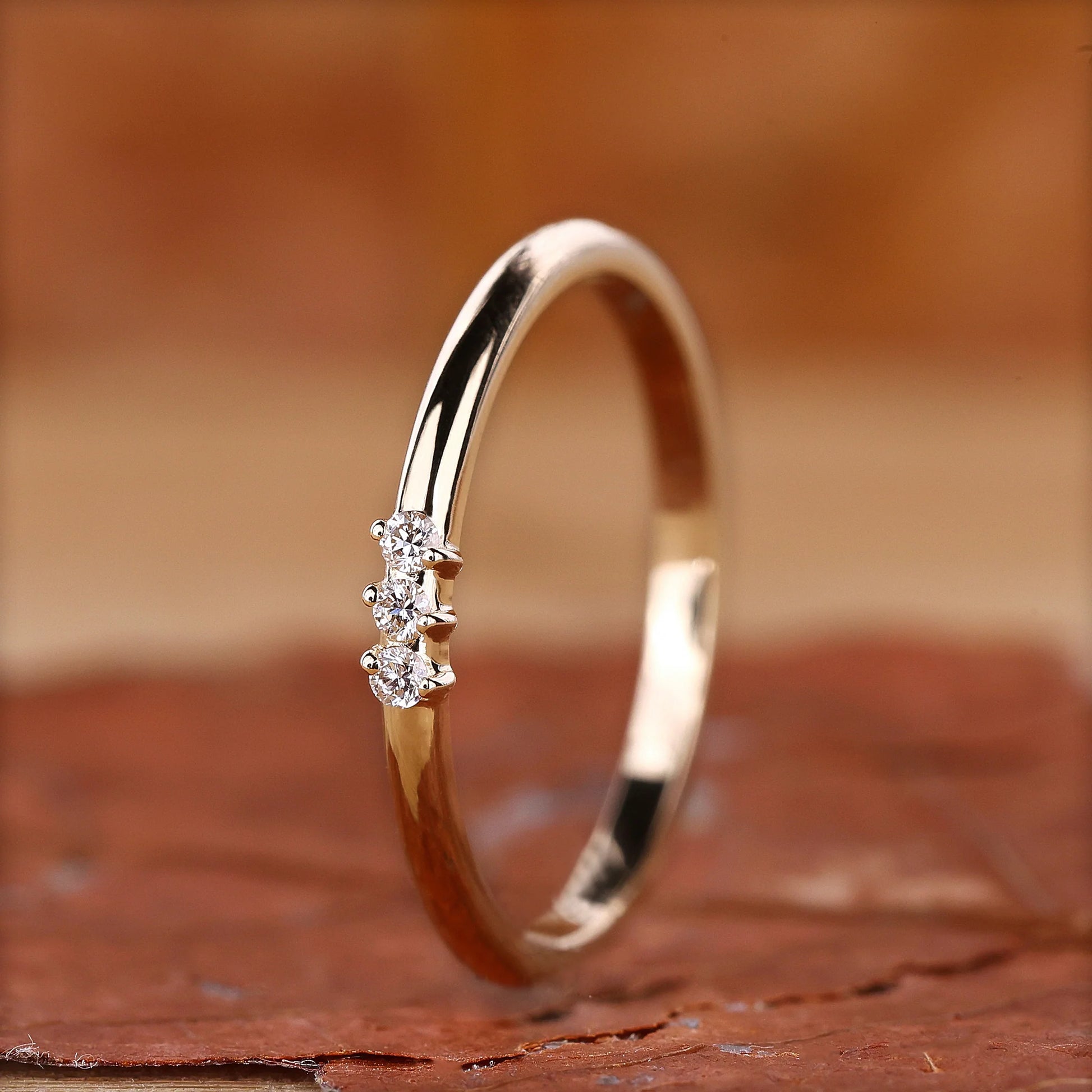 3 Stone Wedding Band - Round Diamond