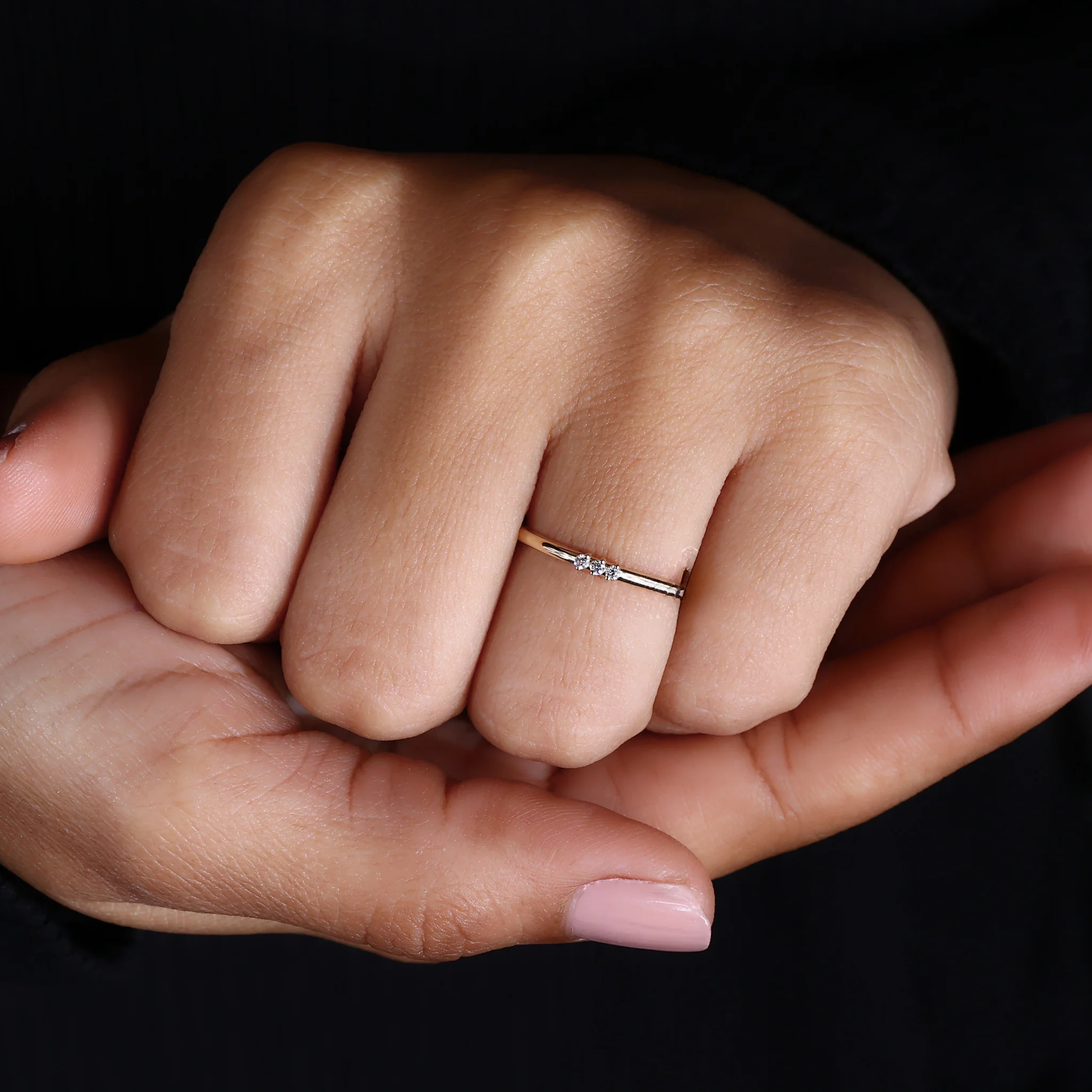 3 Stone Wedding Band - Round Diamond